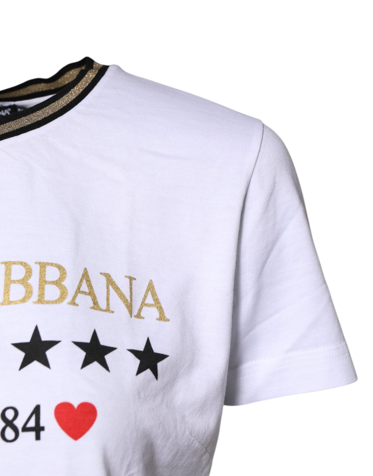 Camiseta de algodón con cuello redondo y estampado blanco