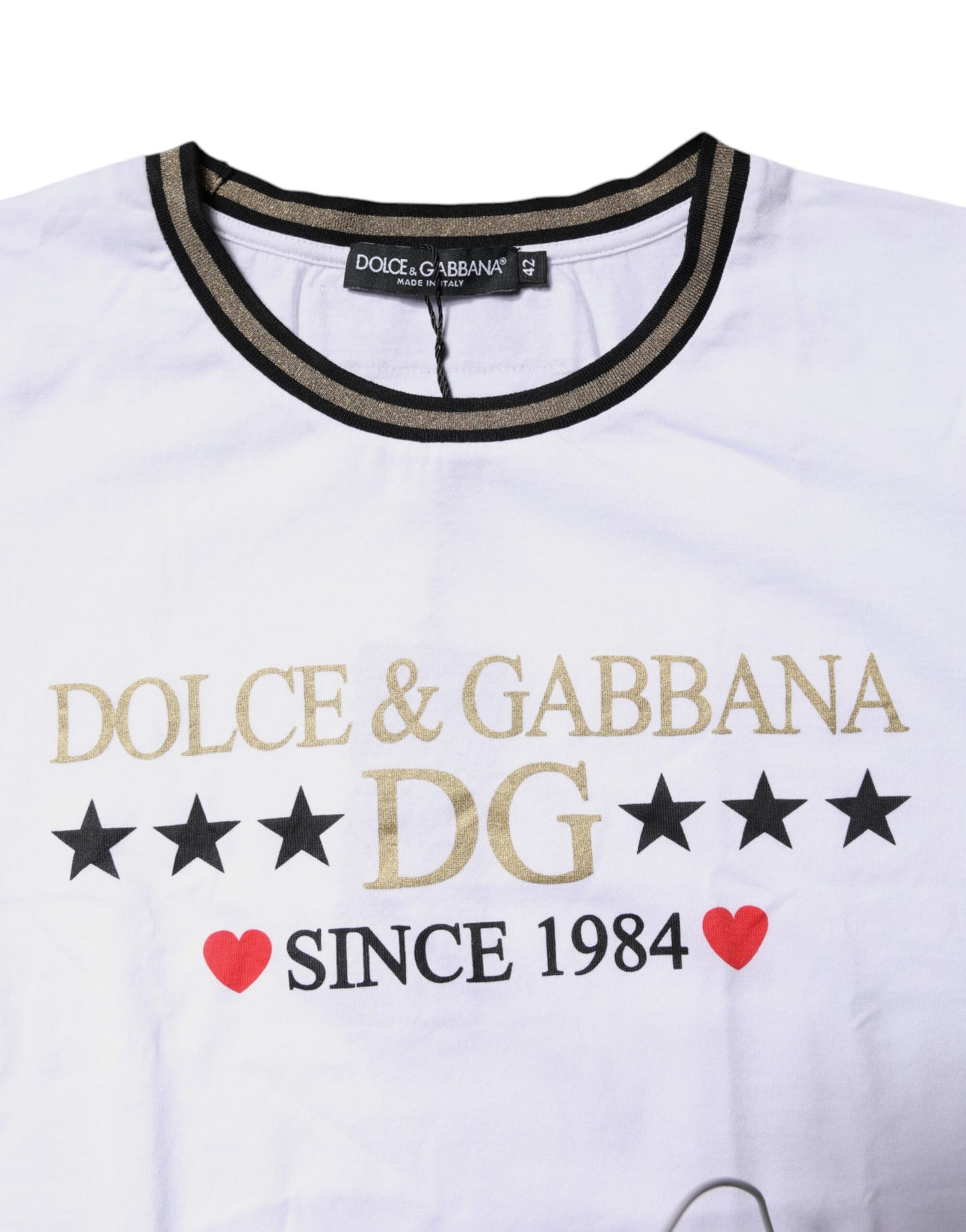 Camiseta de algodón con cuello redondo y estampado blanco