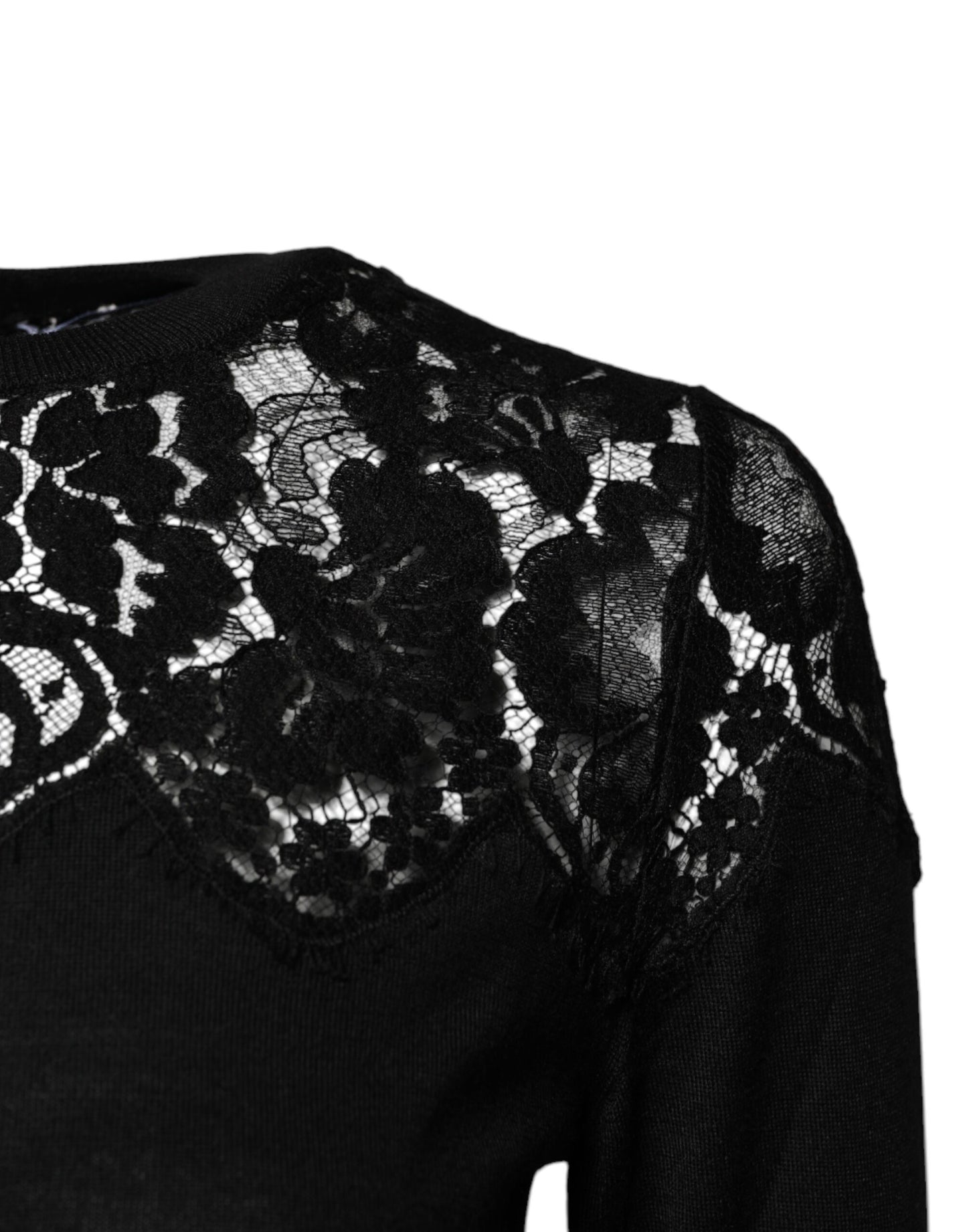 Blusa de manga larga con encaje floral negro