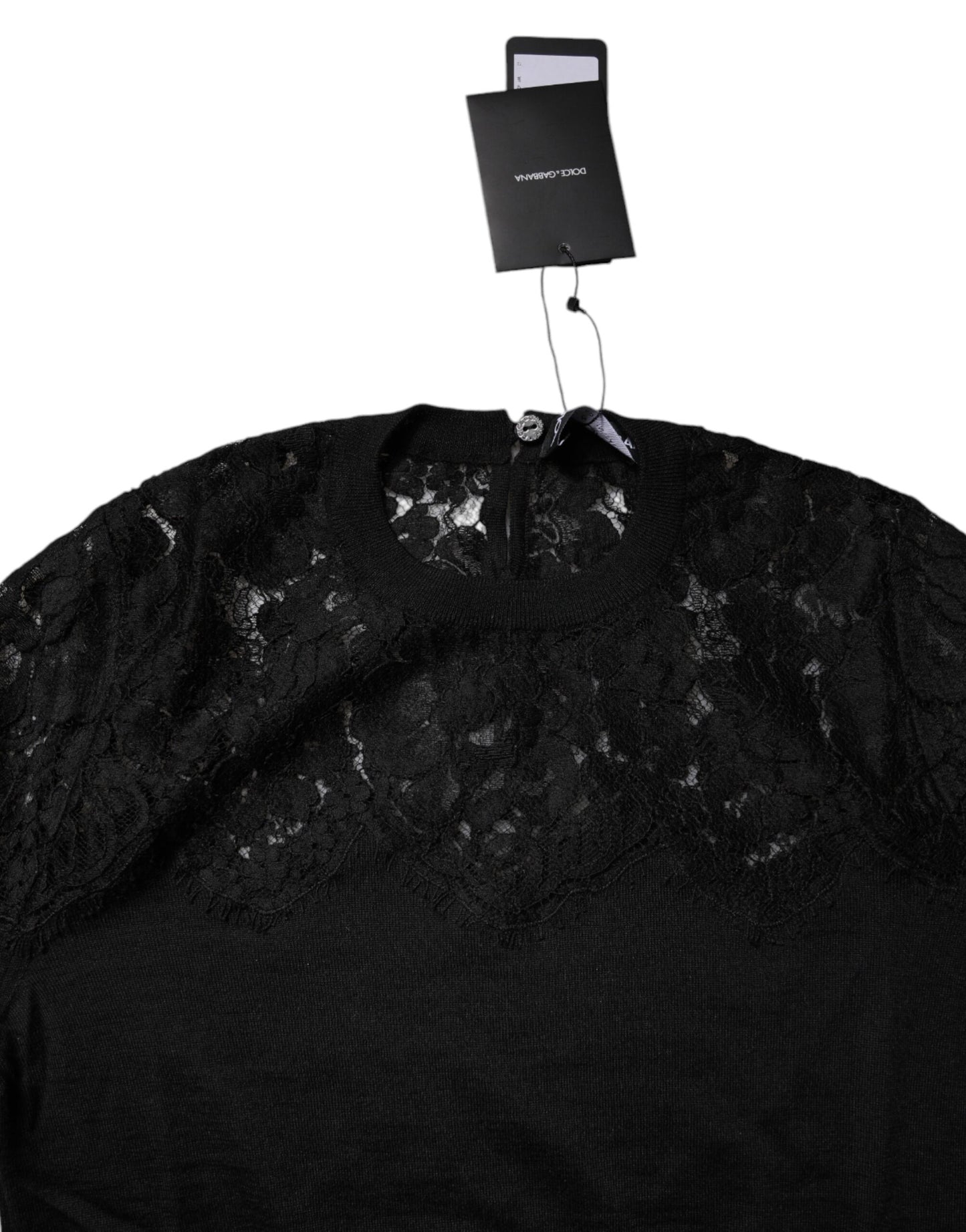 Blusa de manga larga con encaje floral negro