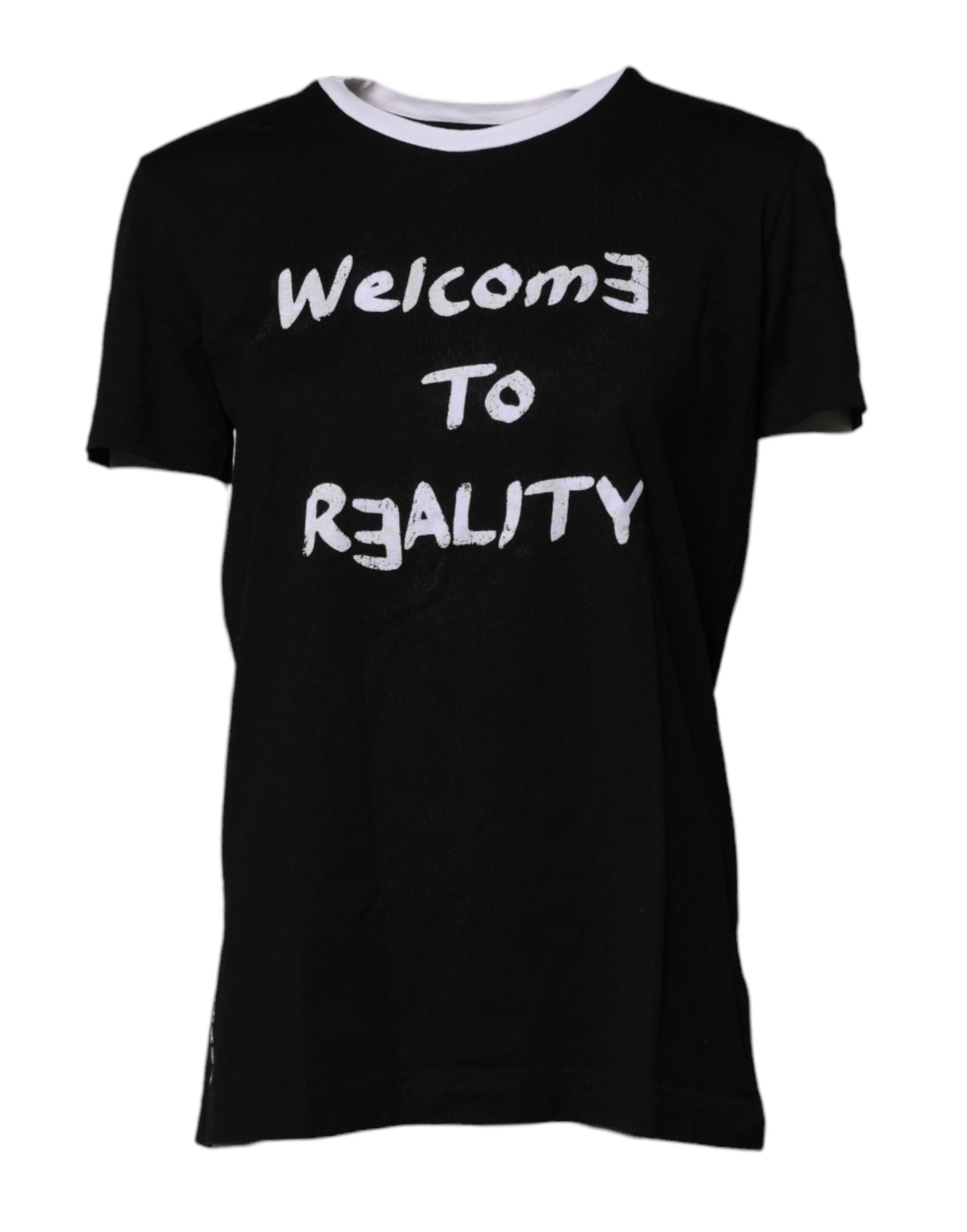 Camiseta de algodón con cuello redondo y estampado negro