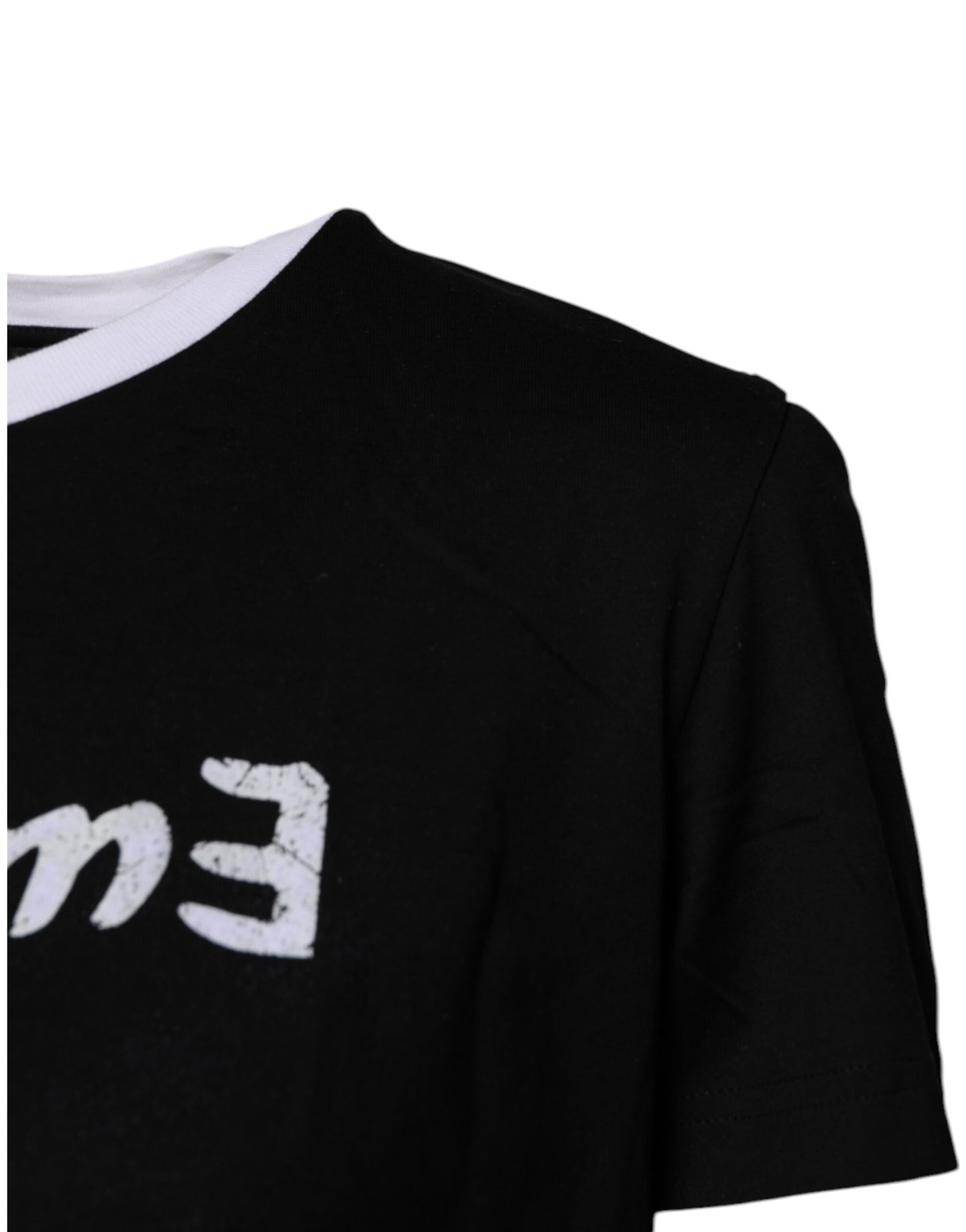 Camiseta de algodón con cuello redondo y estampado negro