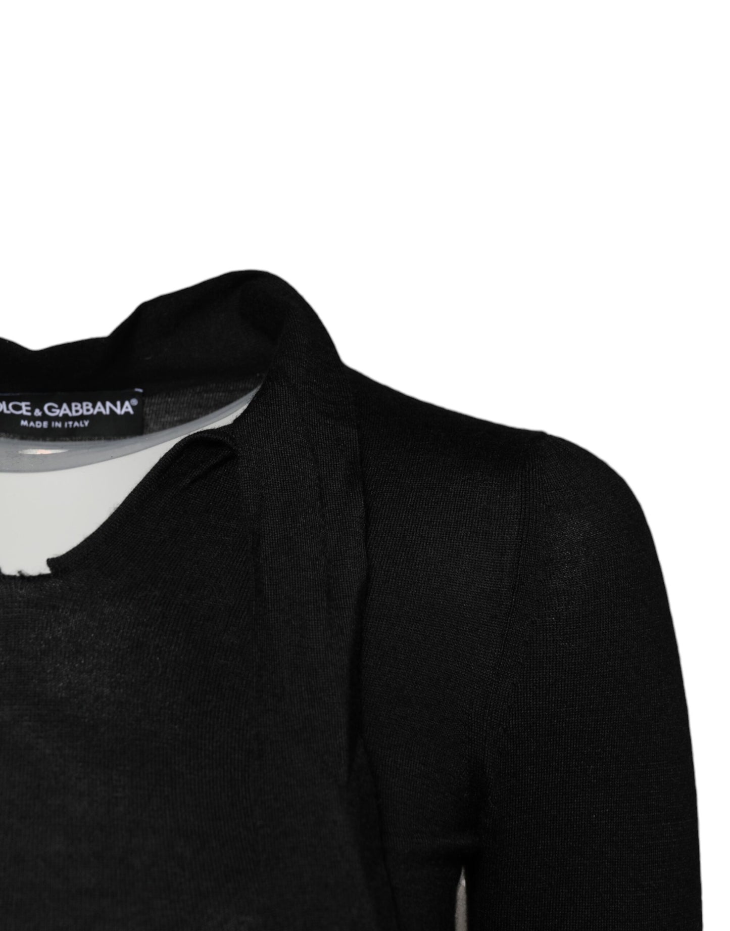 Top de manga larga con cuello Ascot de cachemira negra