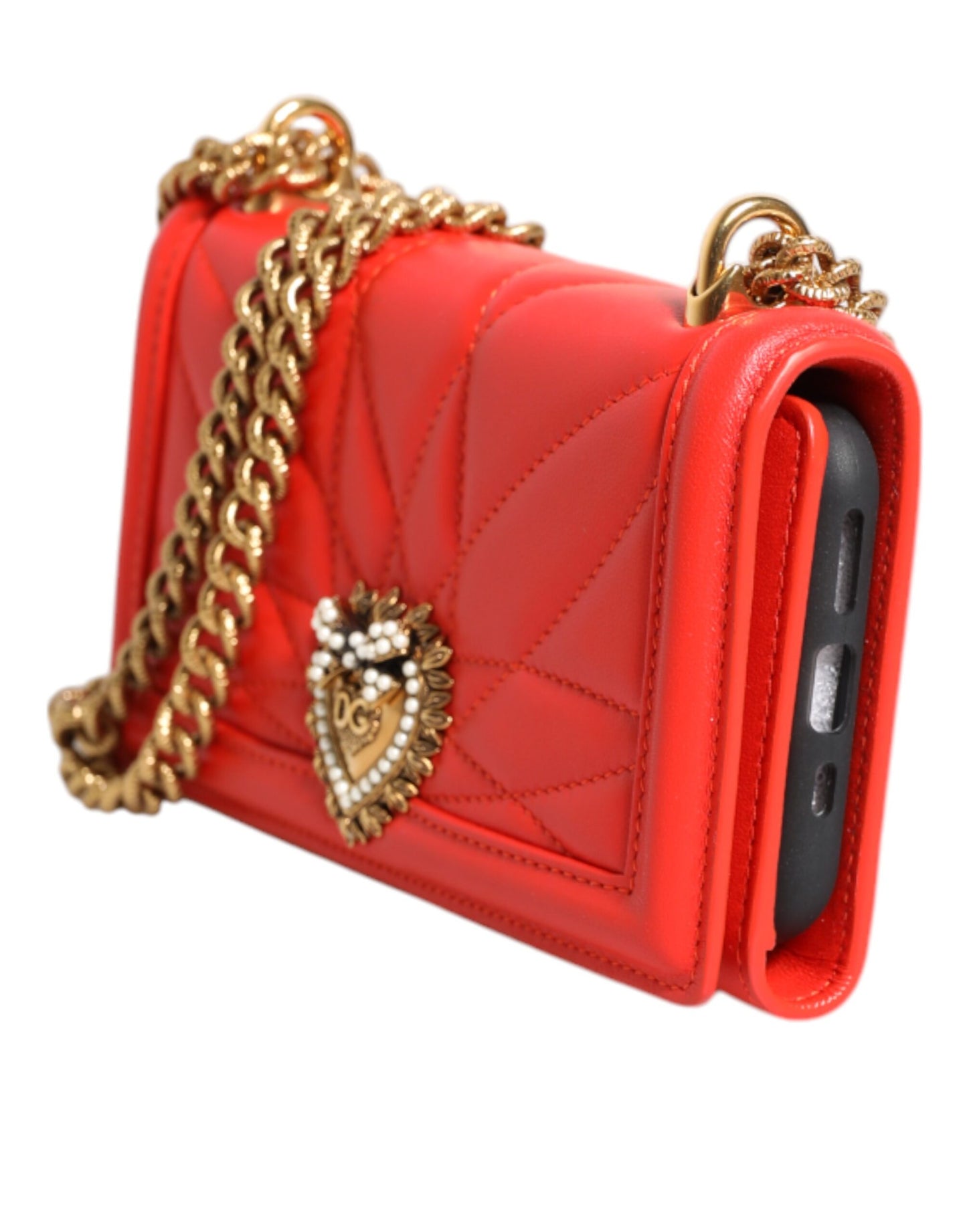 Sac bandoulière matelassé en cuir rouge pour téléphone portable