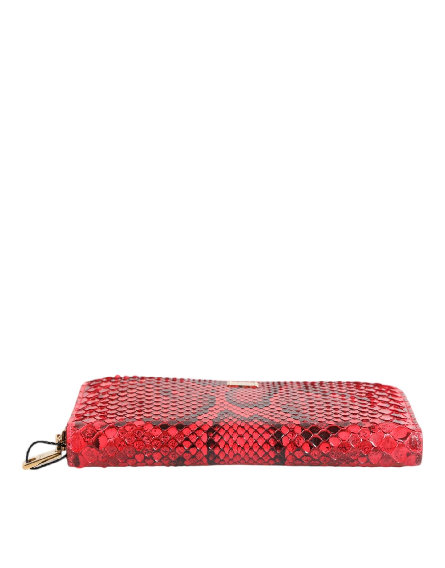 Cartera de mano continental con cremallera en cuero exótico rojo
