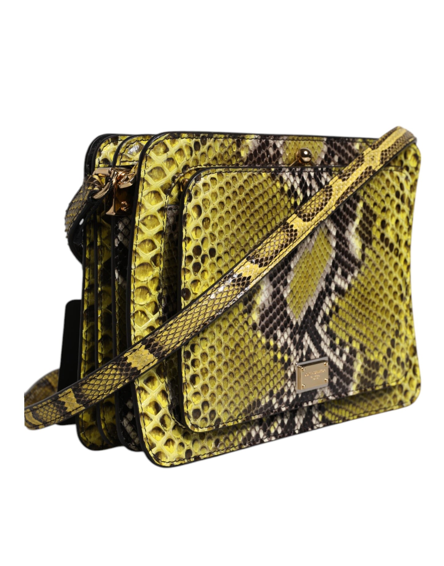 Pochette à bandoulière en cuir exotique vert DG Plaque