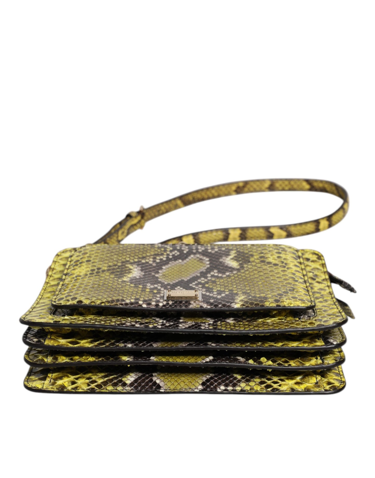 Pochette à bandoulière en cuir exotique vert DG Plaque