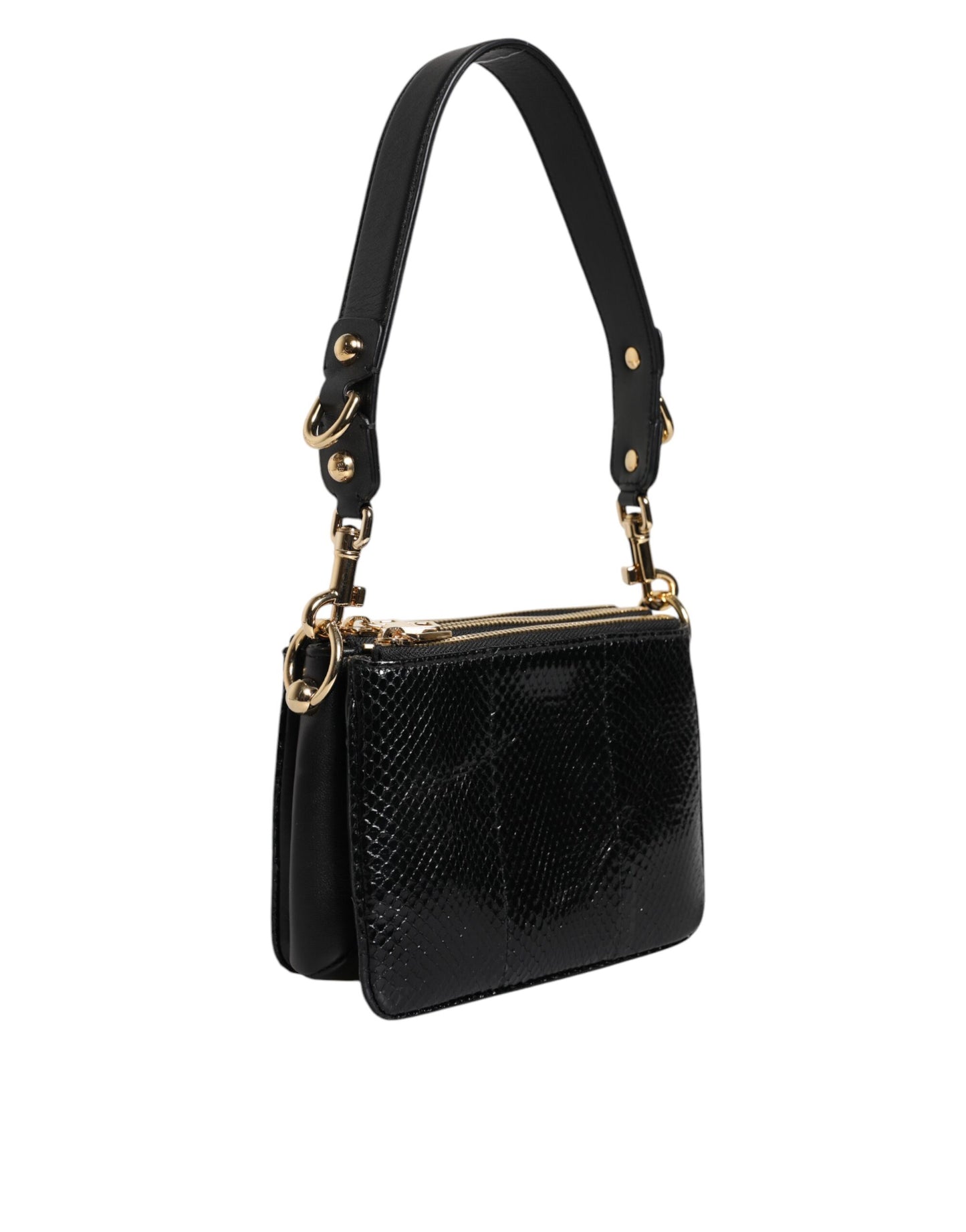 Pochette bandoulière en cuir exotique noir