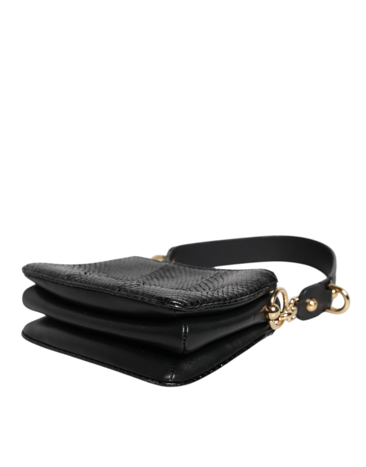 Pochette bandoulière en cuir exotique noir