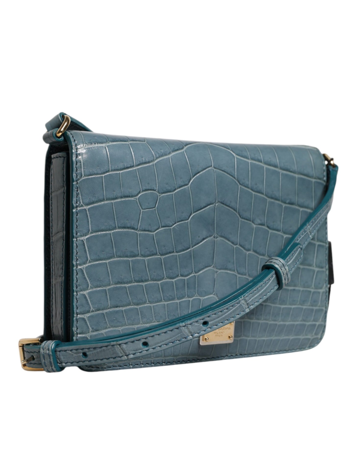 Mini sac bandoulière en cuir exotique vert DG Plaque