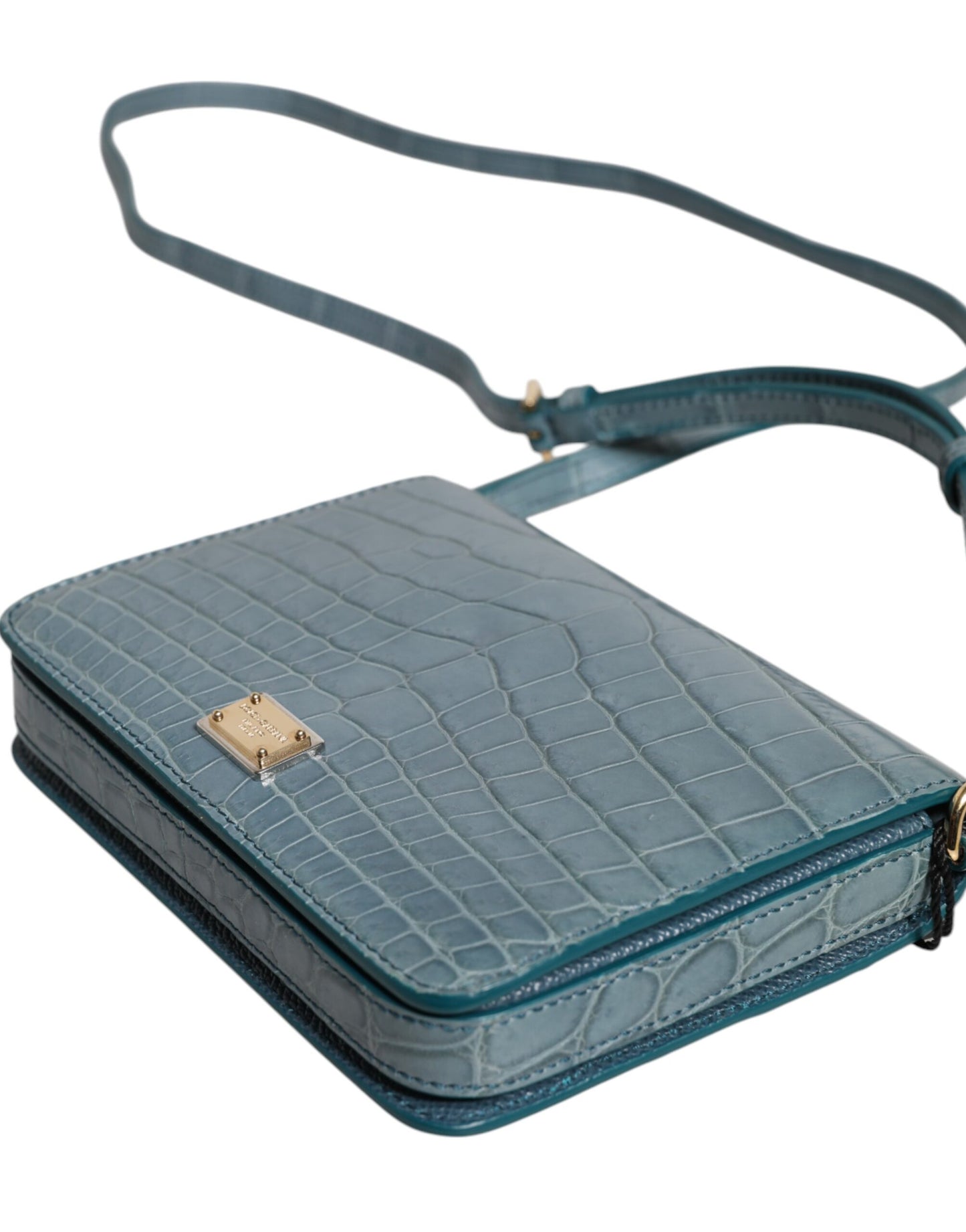 Mini sac bandoulière en cuir exotique vert DG Plaque