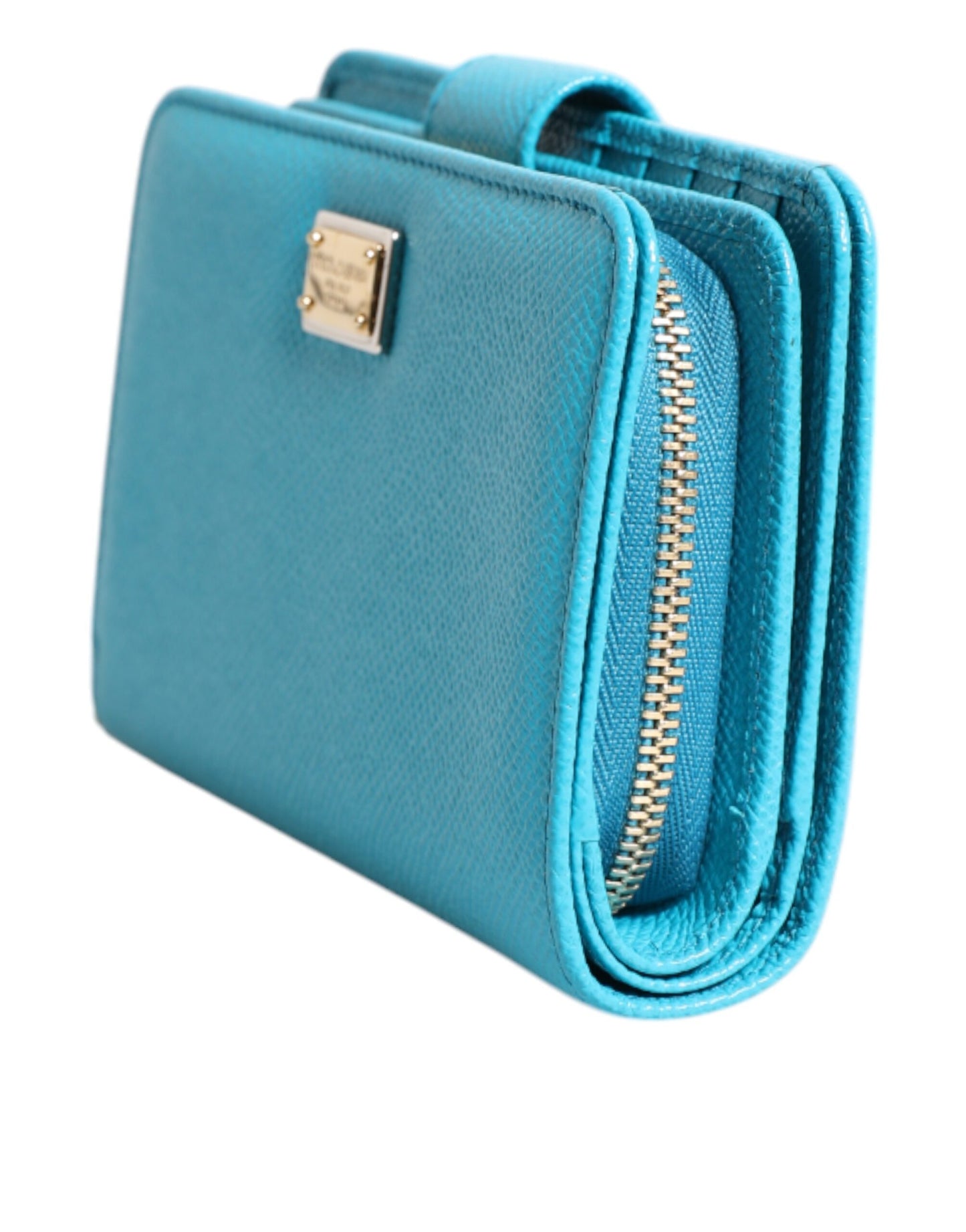 Cartera de mano continental plegable de cuero azul claro