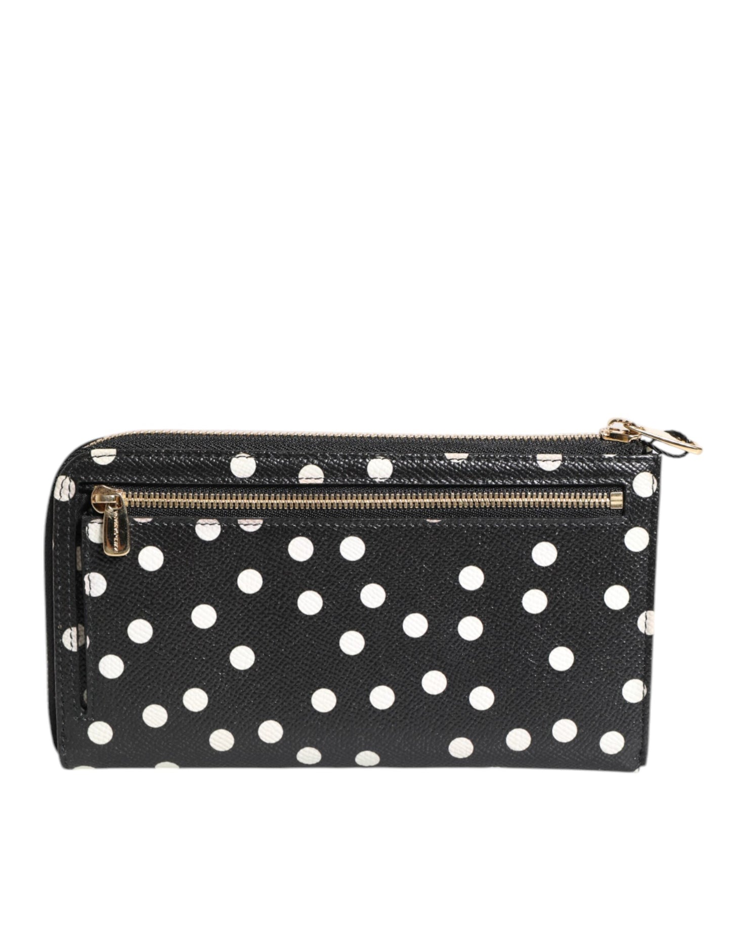 Cartera continental de cuero con cremallera y lunares blancos y negros