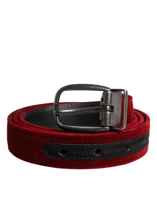 Red Velvet Black Metal Buckle Logo Belt