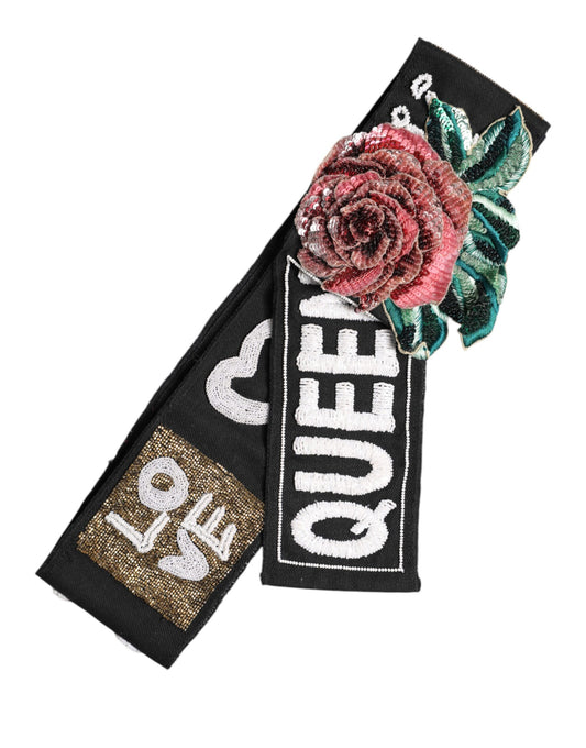 Ceinture extensible noire à ornements multicolores