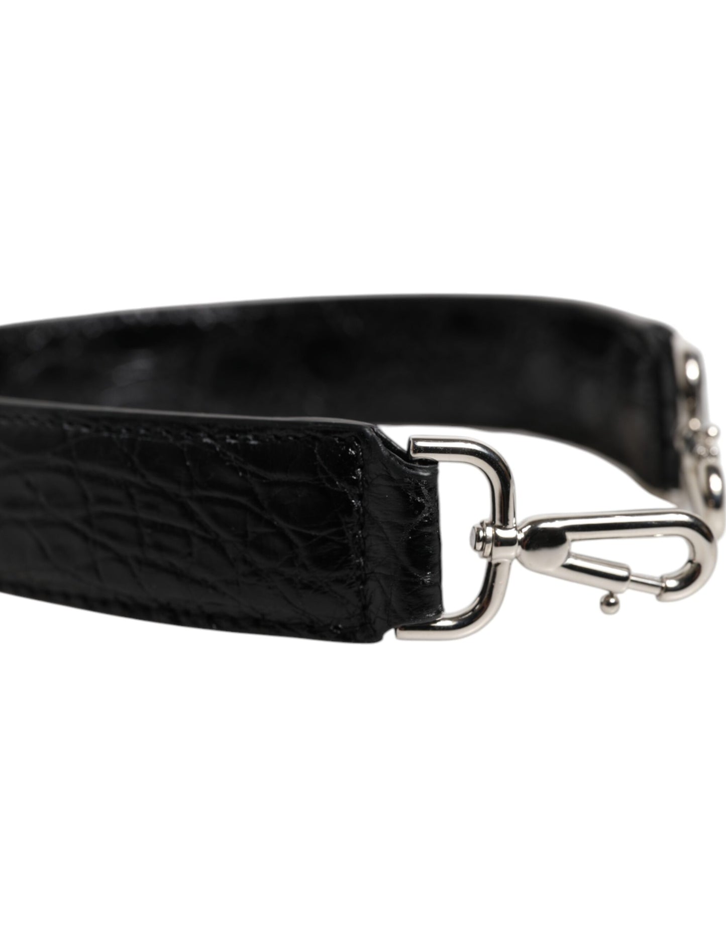 Correa de hombro para bolso de piel de caimán negra