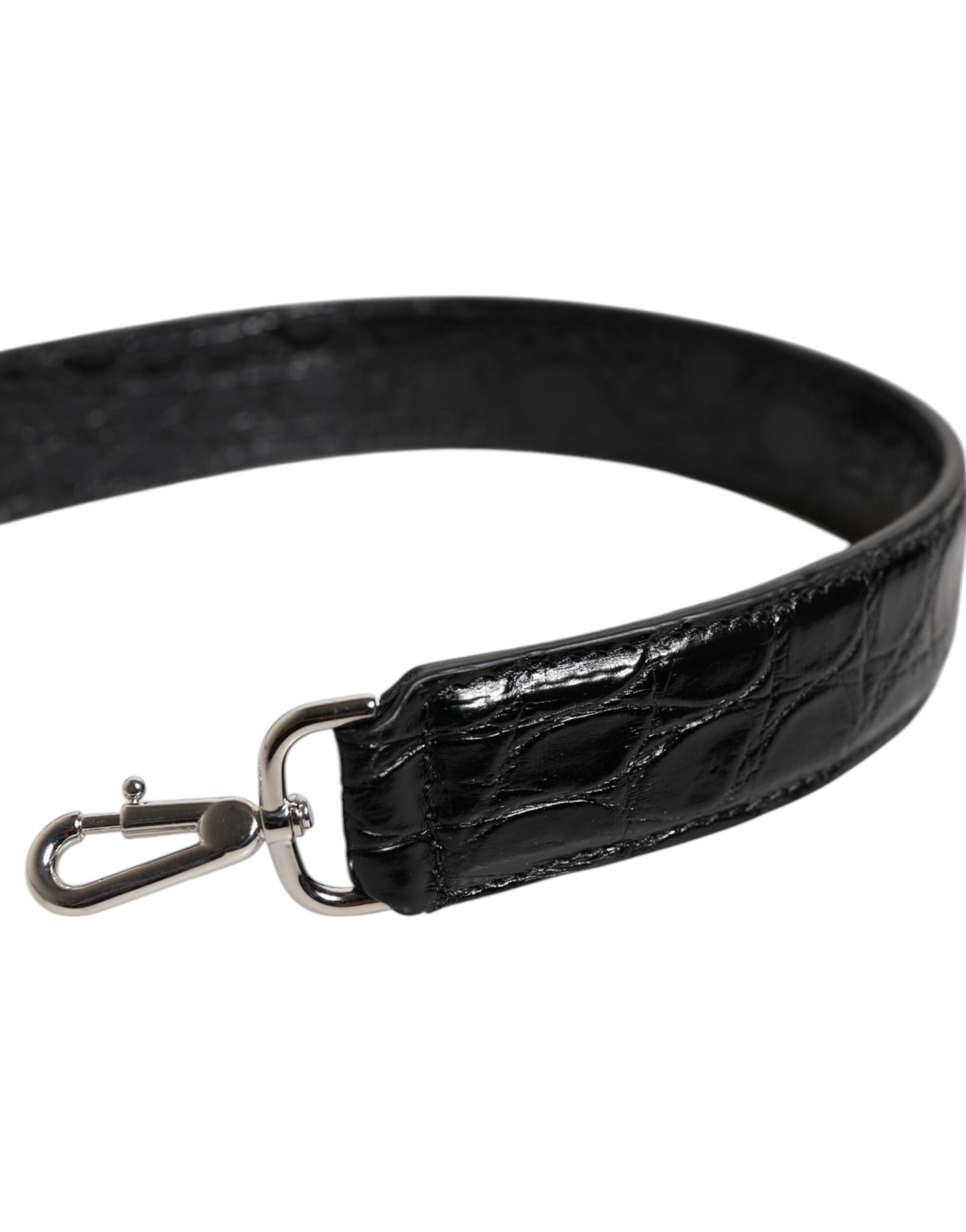 Correa de hombro para bolso de piel de caimán negra