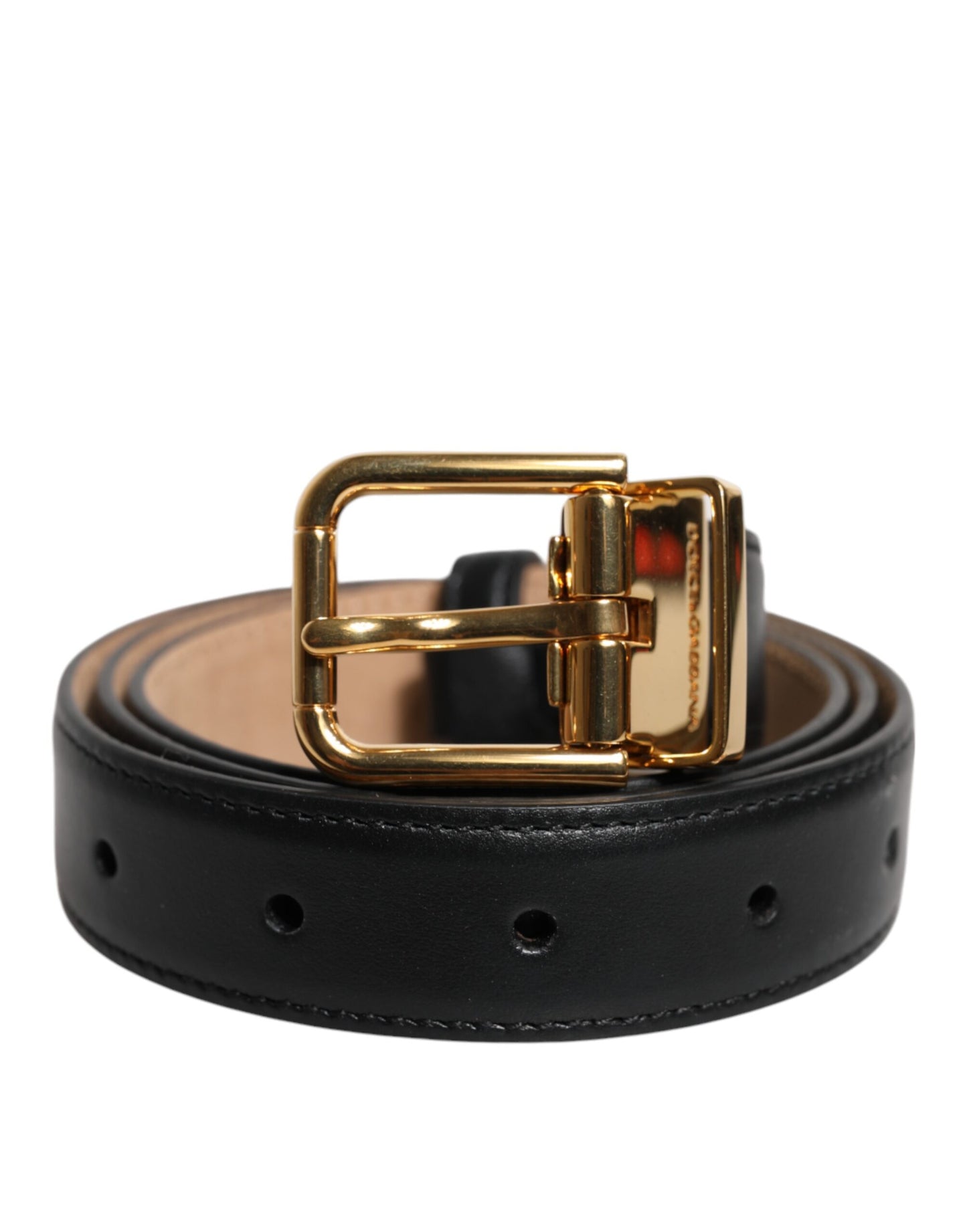 Ceinture en cuir noir avec boucle en métal et logo