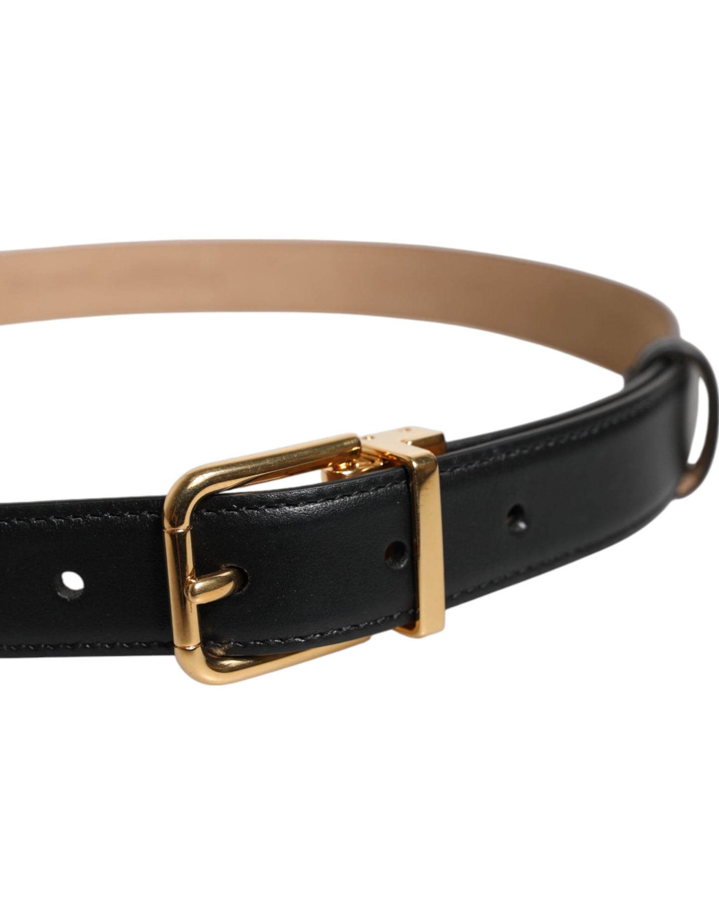 Ceinture en cuir noir avec boucle en métal et logo