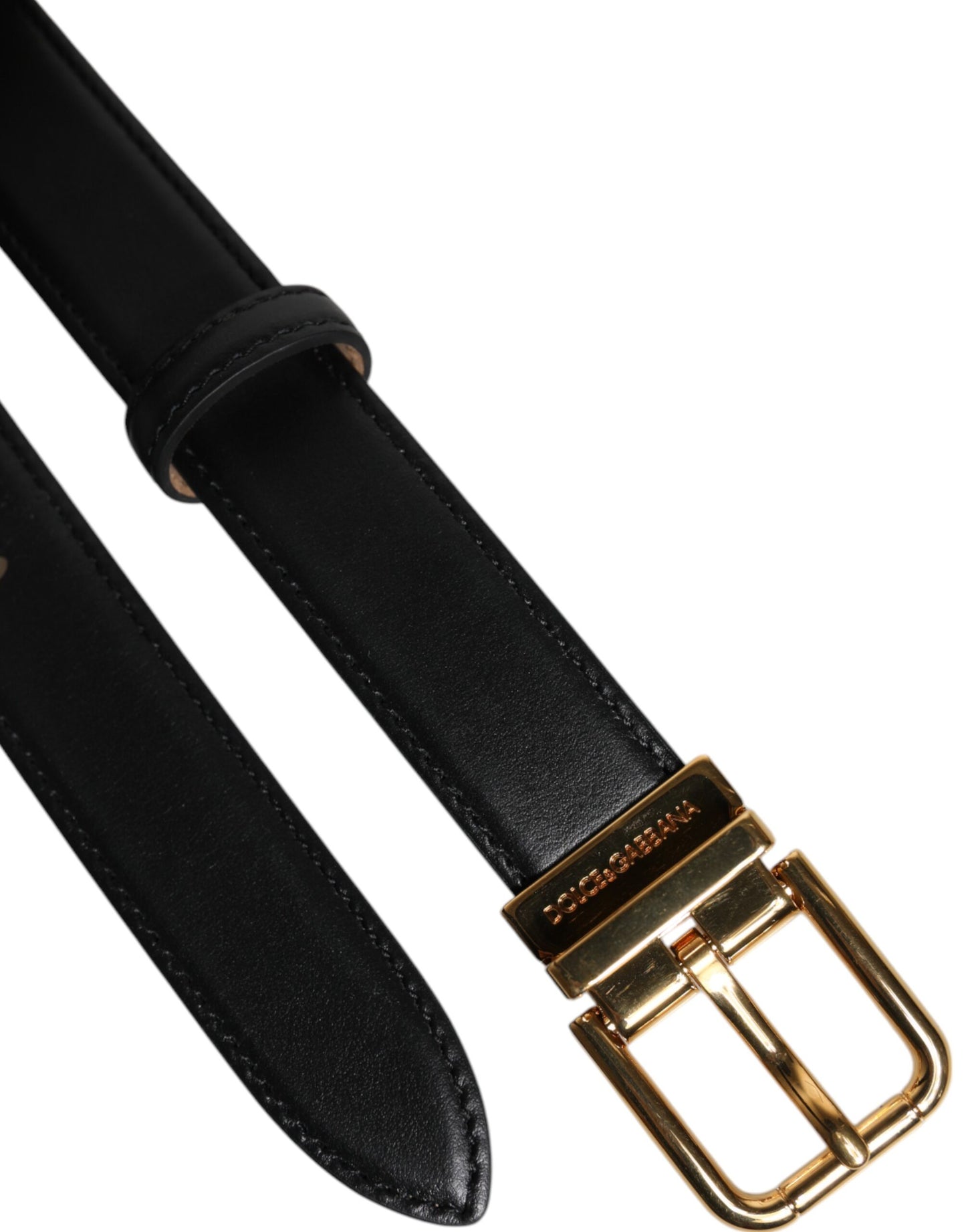 Ceinture en cuir noir avec boucle en métal et logo