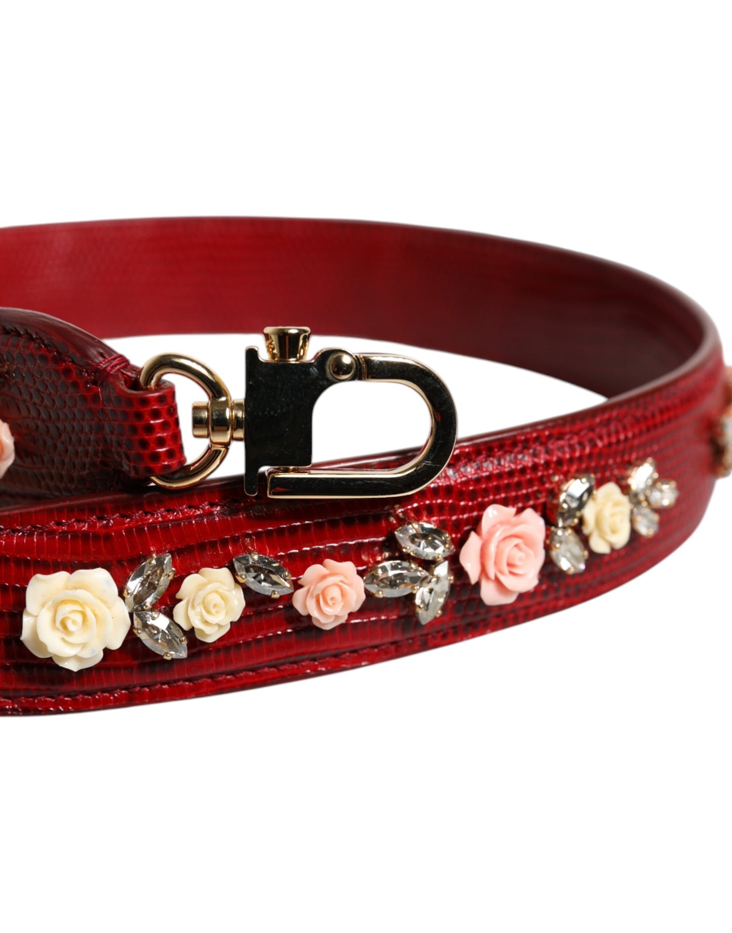 Correa de hombro para bolso de cuero rojo con adornos florales