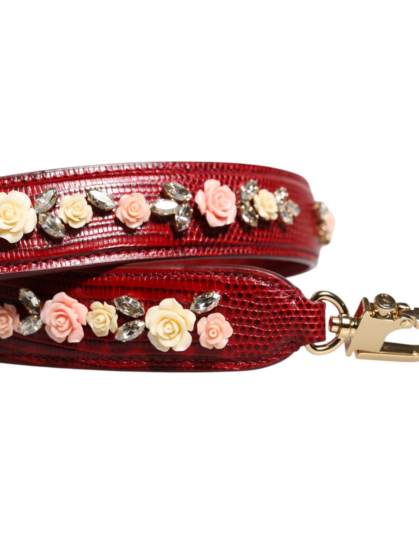 Correa de hombro para bolso de cuero rojo con adornos florales