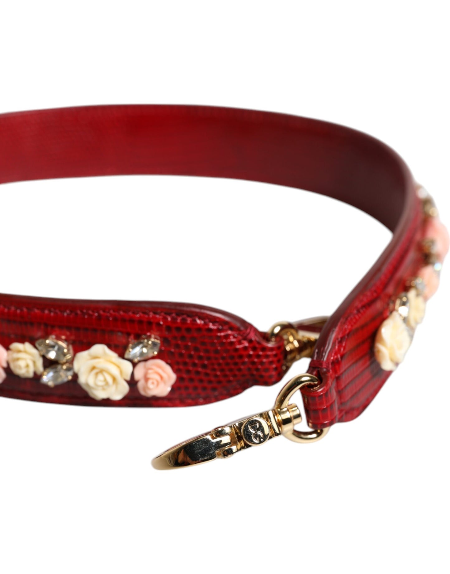 Correa de hombro para bolso de cuero rojo con adornos florales