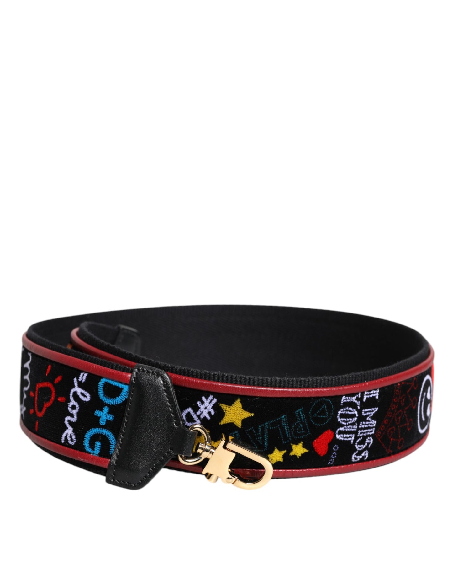 Correa de hombro para bolso de algodón negro estampado