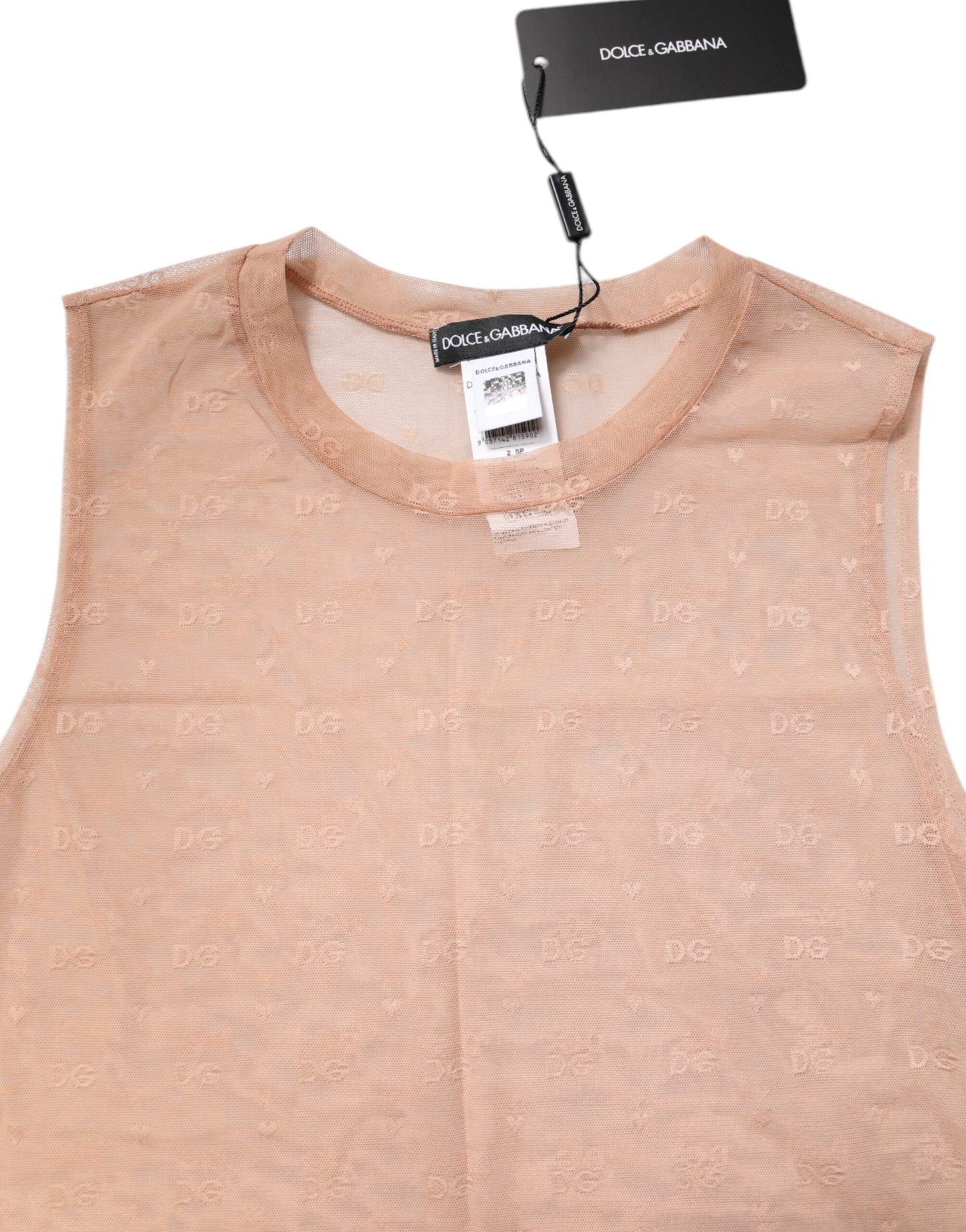 Camiseta sin mangas con monograma y logotipo de nailon beige