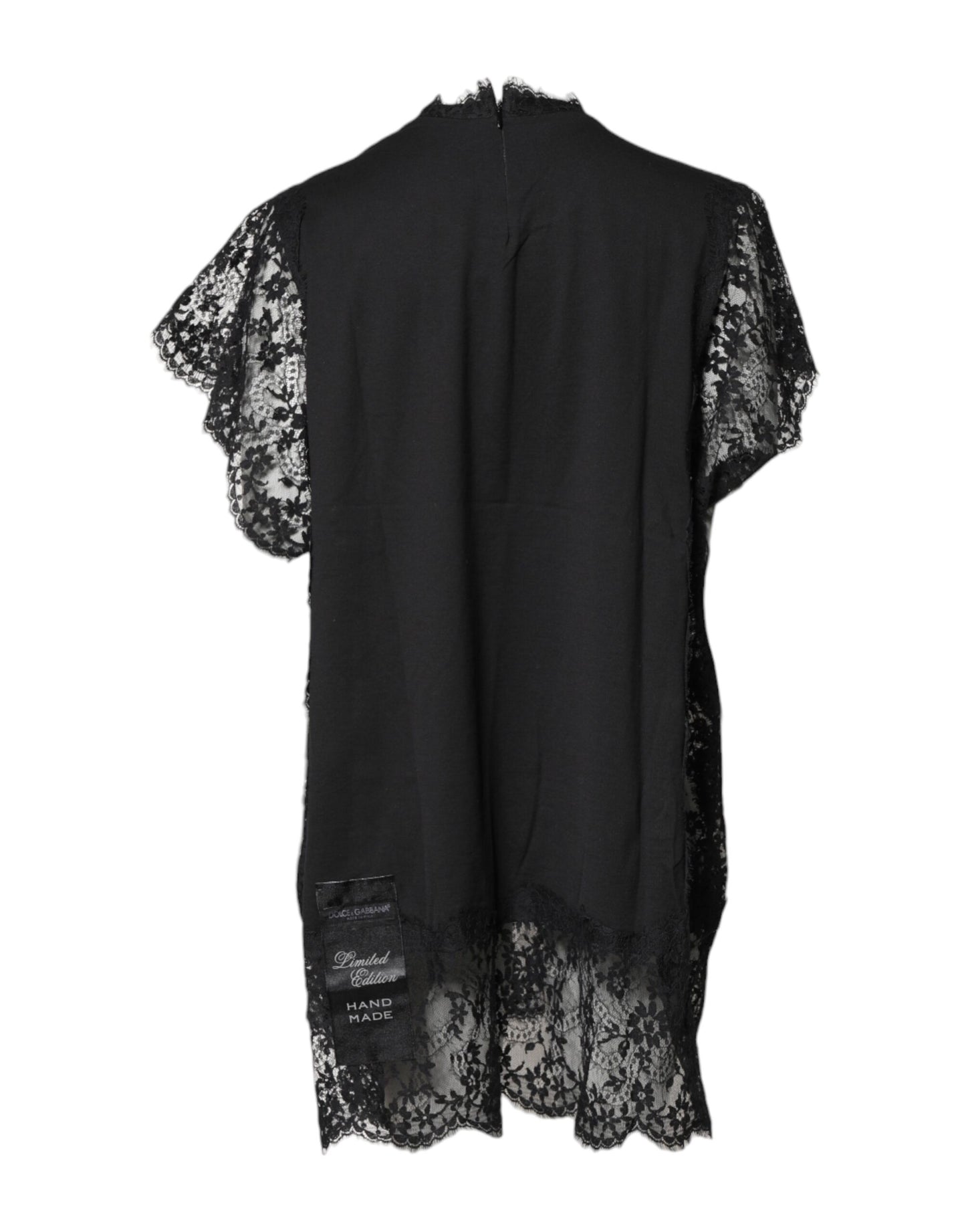 Top de cuello redondo con encaje negro transparente y diseño de corazón sagrado