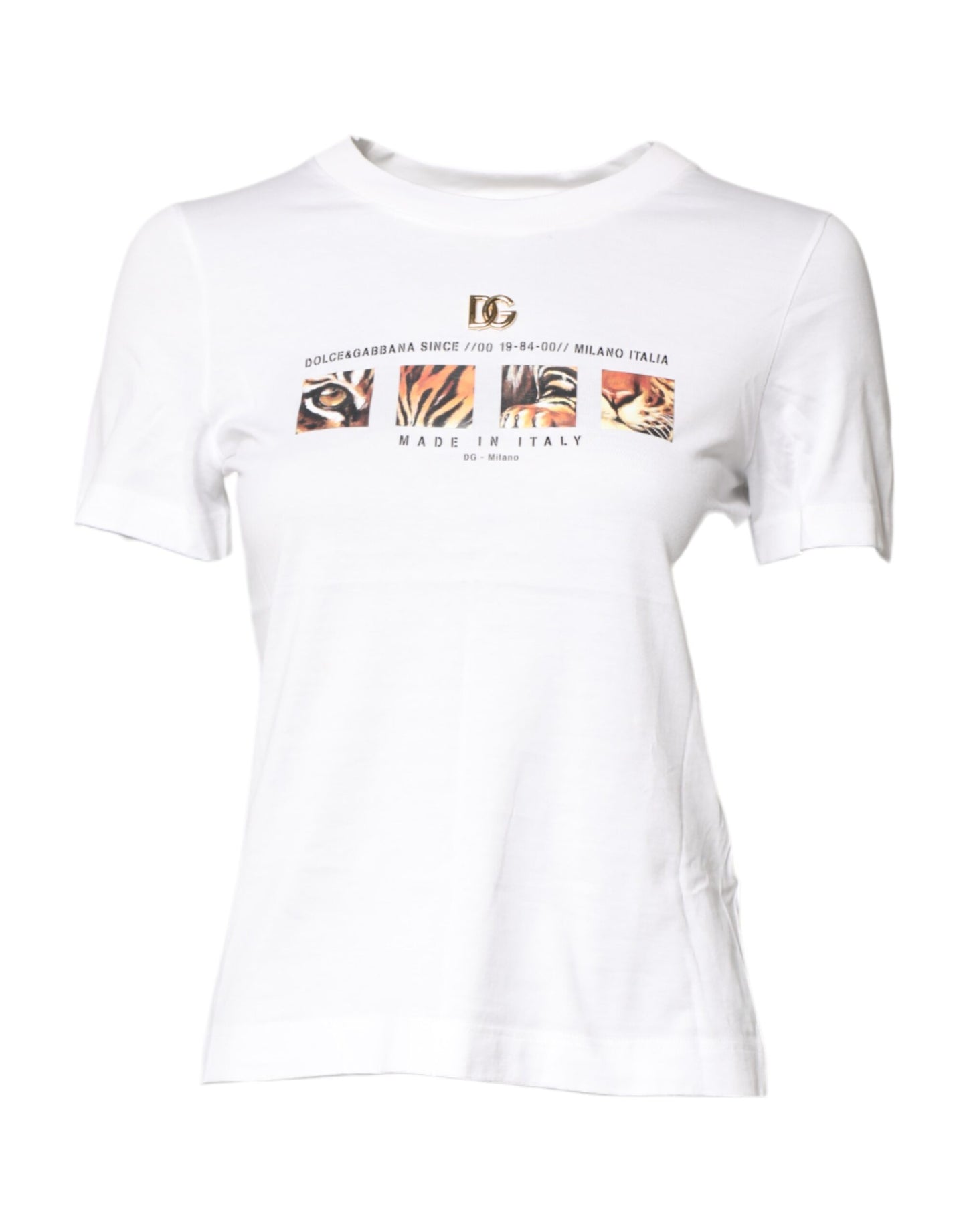 Camiseta blanca de algodón con cuello redondo y estampado gráfico
