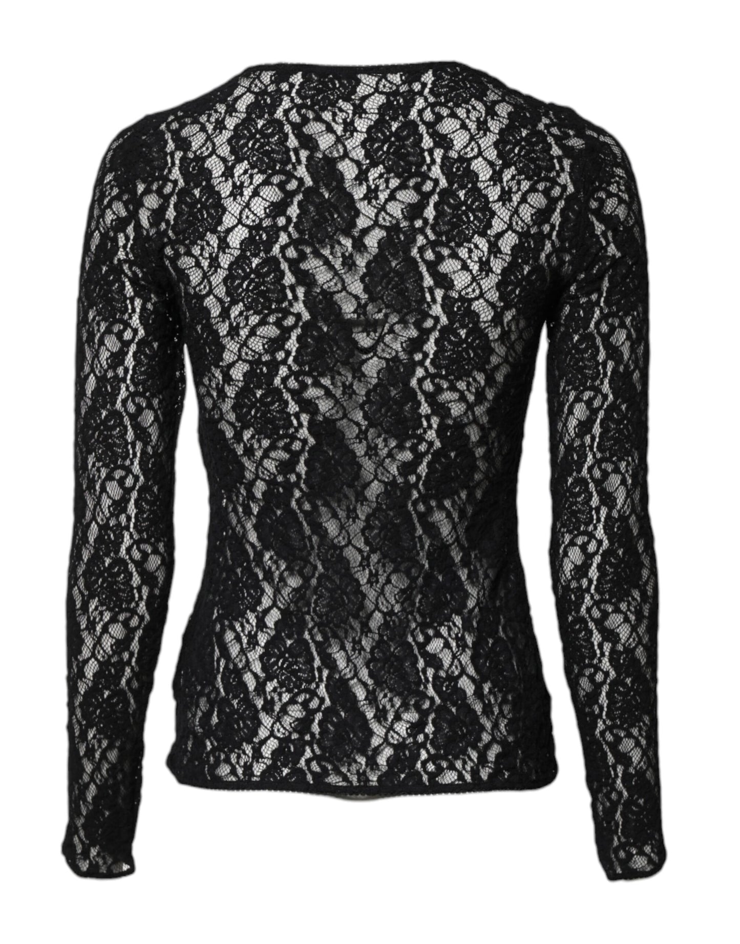 Top tipo jersey de manga larga con encaje floral negro