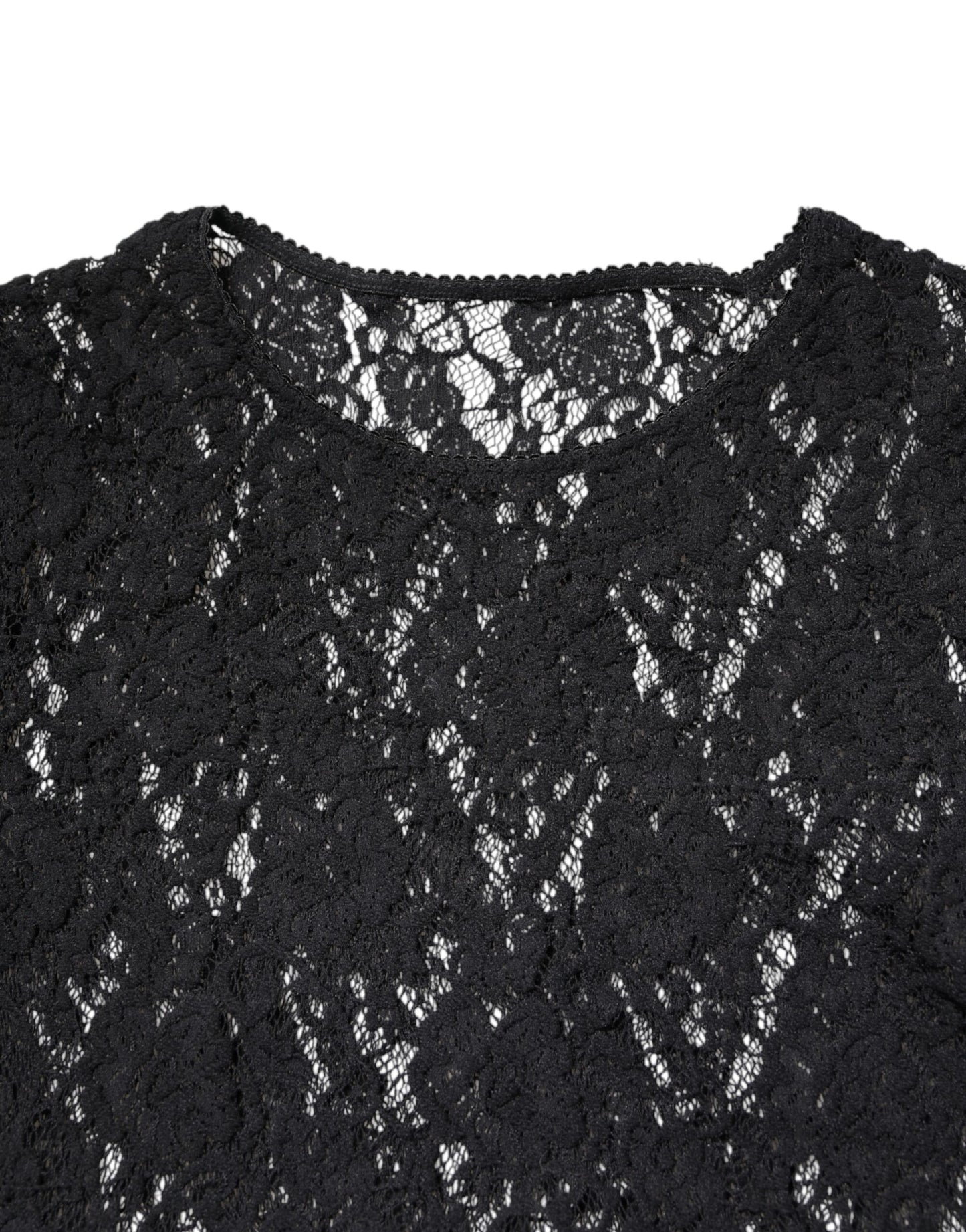 Top tipo jersey de manga larga con encaje floral negro