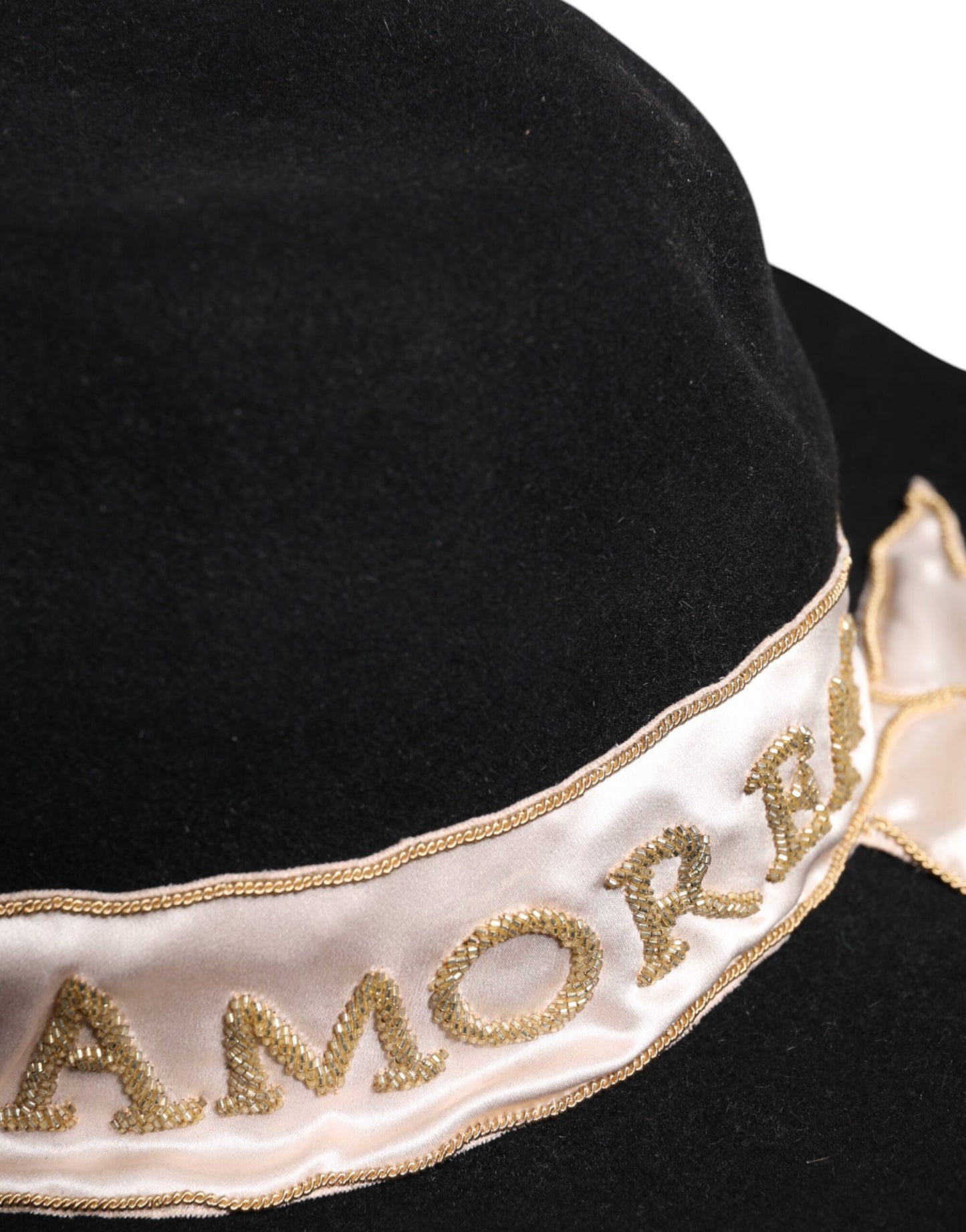 Black Logo Sequin Embroidery Wide Brim Hat