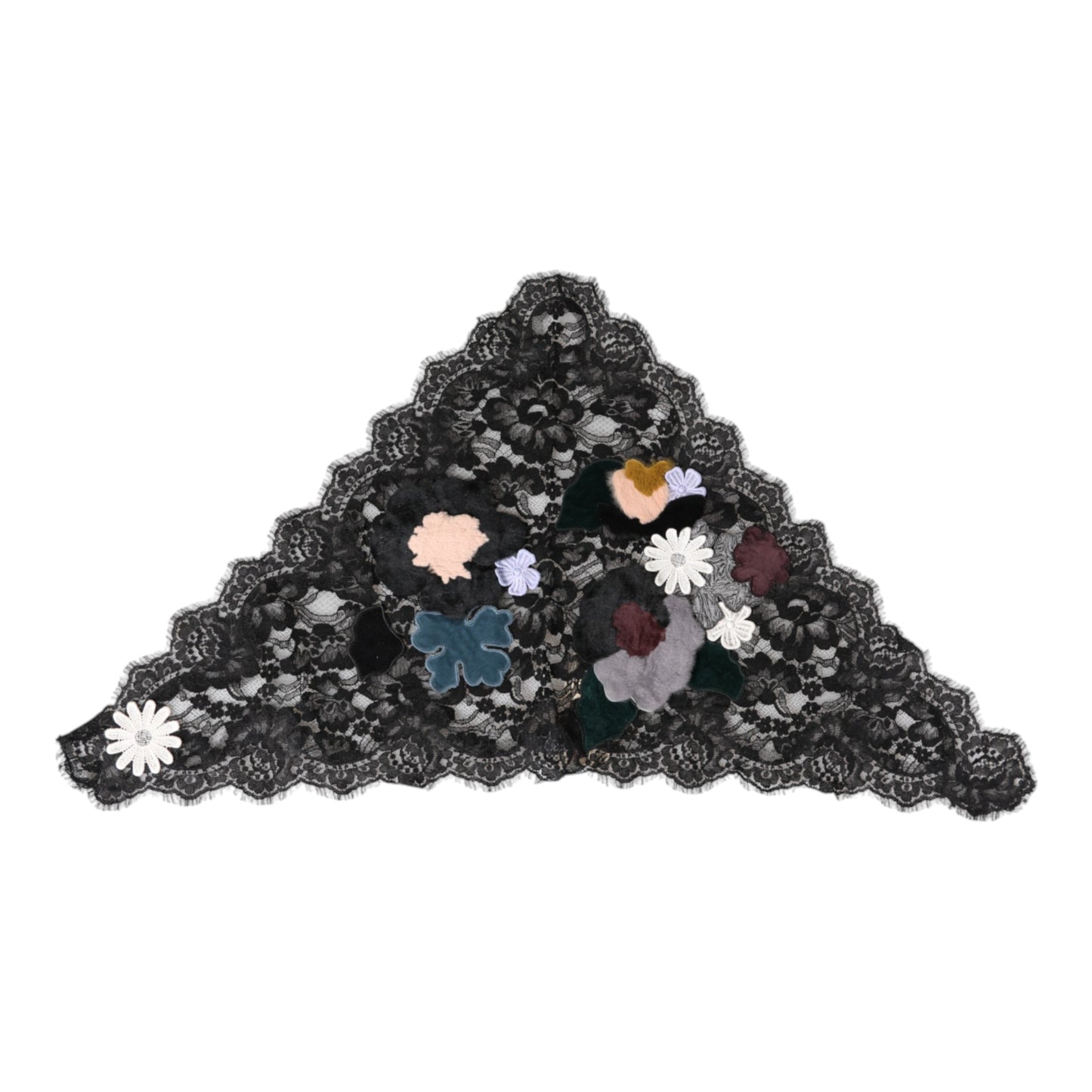 Sombrero de velo de algodón con apliques florales de encaje negro