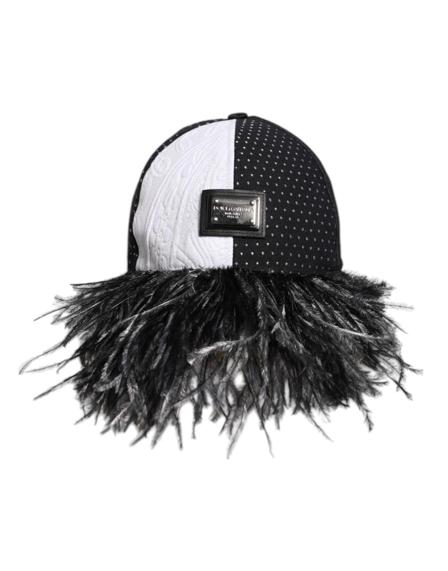 Casquette de baseball à pois blancs et noirs avec plumes