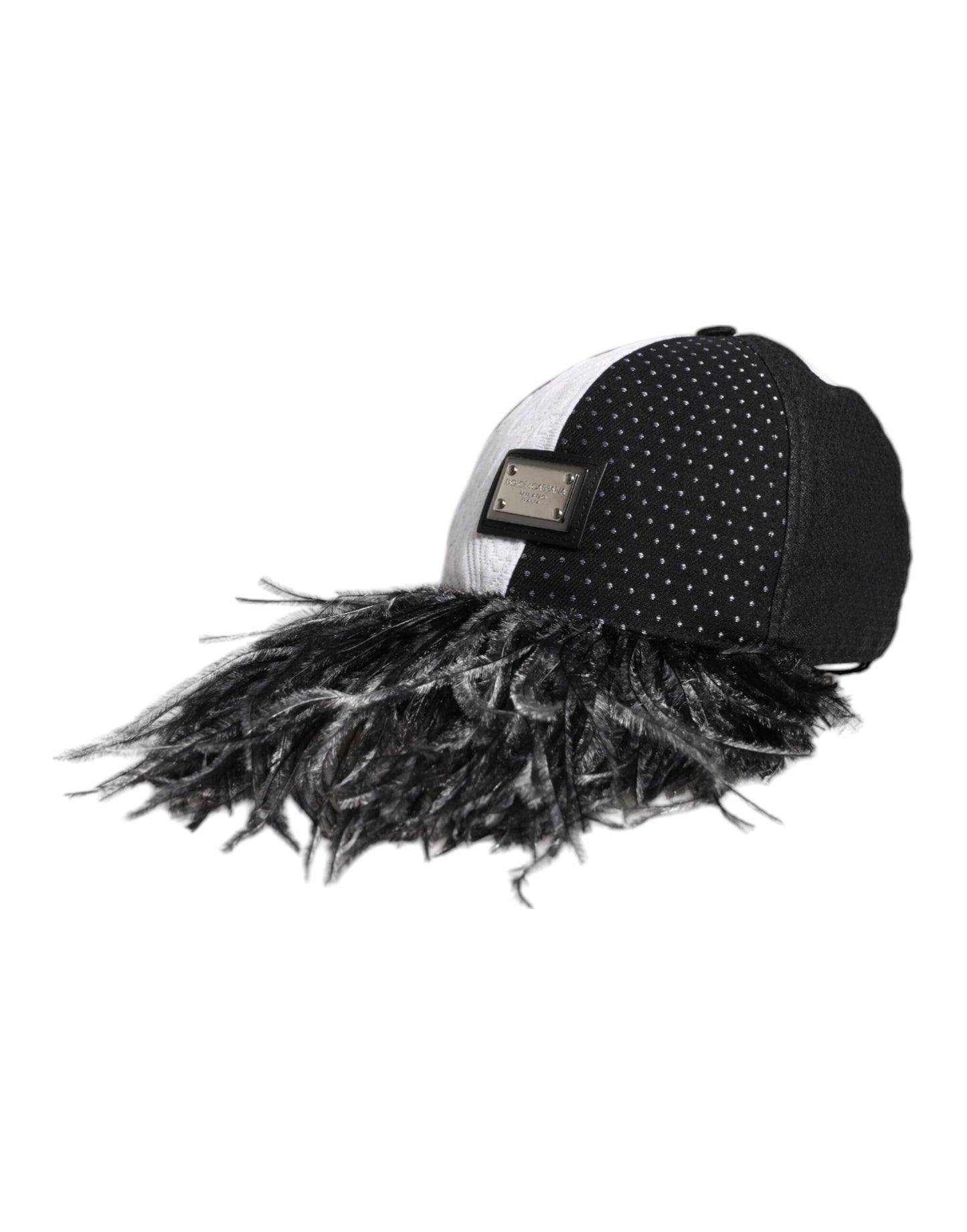 Casquette de baseball à pois blancs et noirs avec plumes