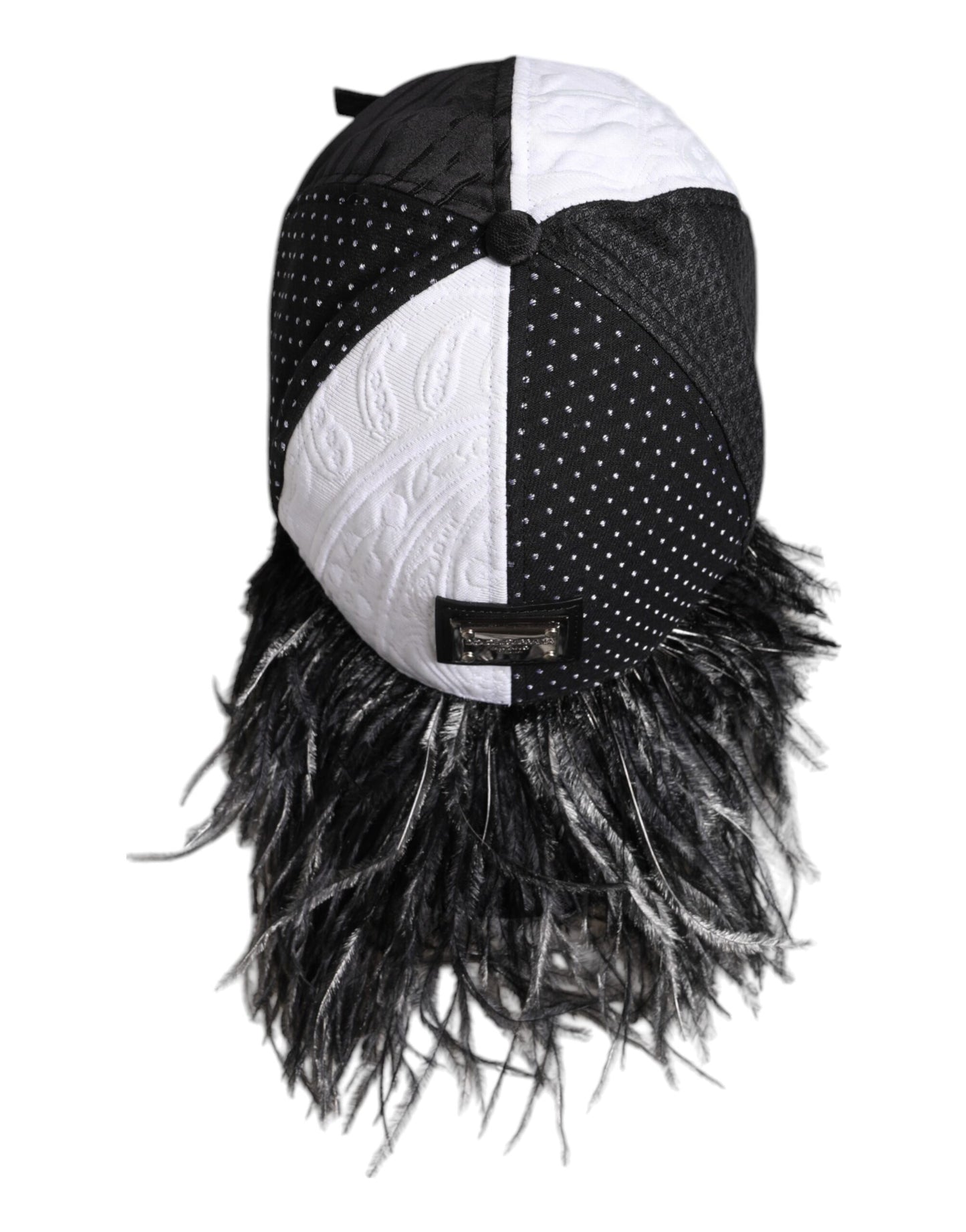 Casquette de baseball à pois blancs et noirs avec plumes