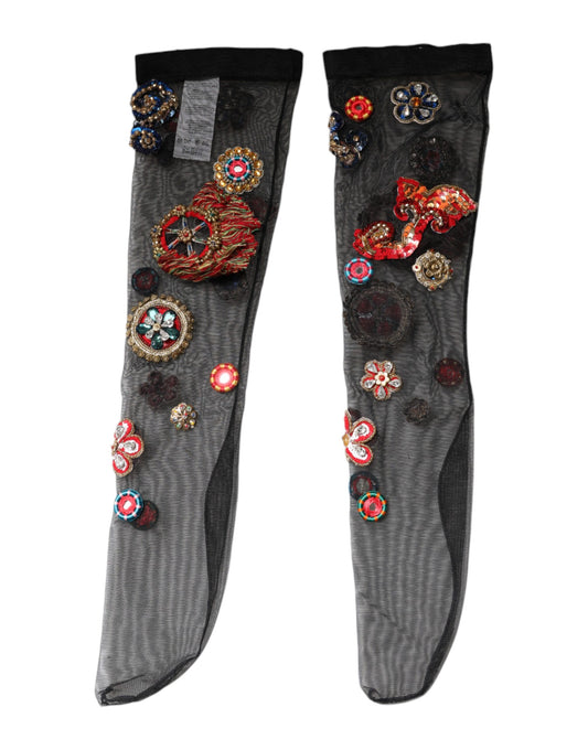 Chaussettes noires extensibles Carretto à cristaux