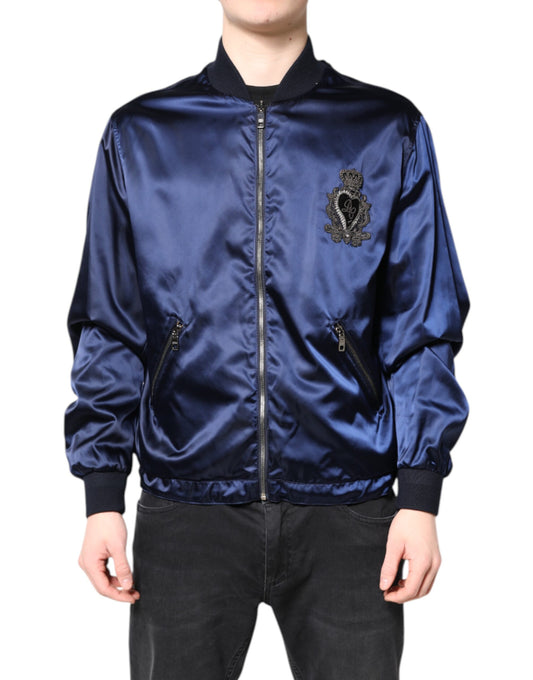 Chaqueta bomber de nailon azul con cremallera completa DG Crown
