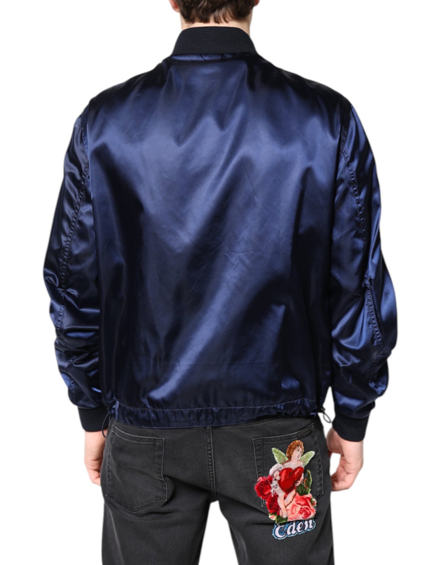 Chaqueta bomber de nailon azul con cremallera completa DG Crown
