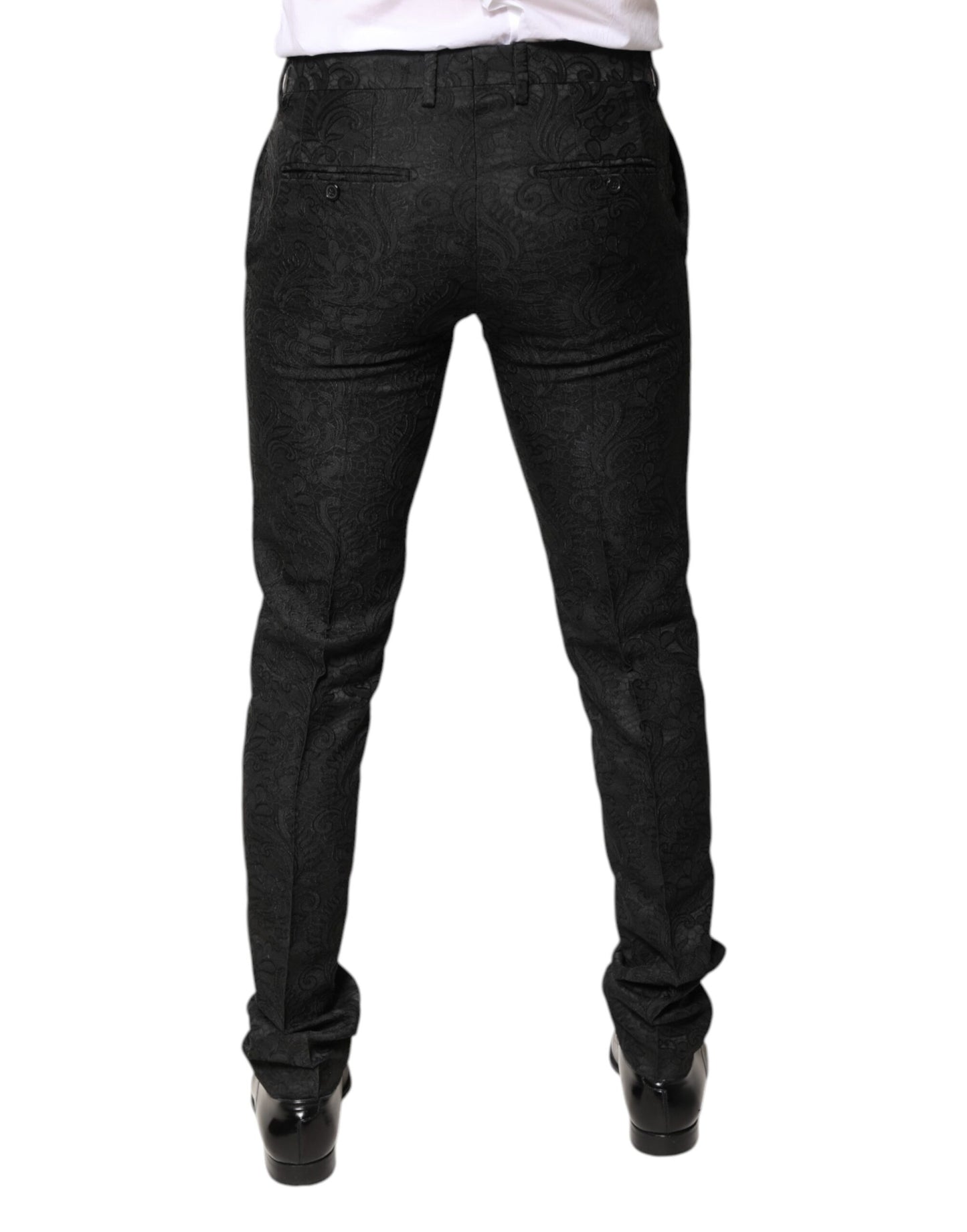Pantalones de vestir de cintura media con estampado floral negro de jacquard