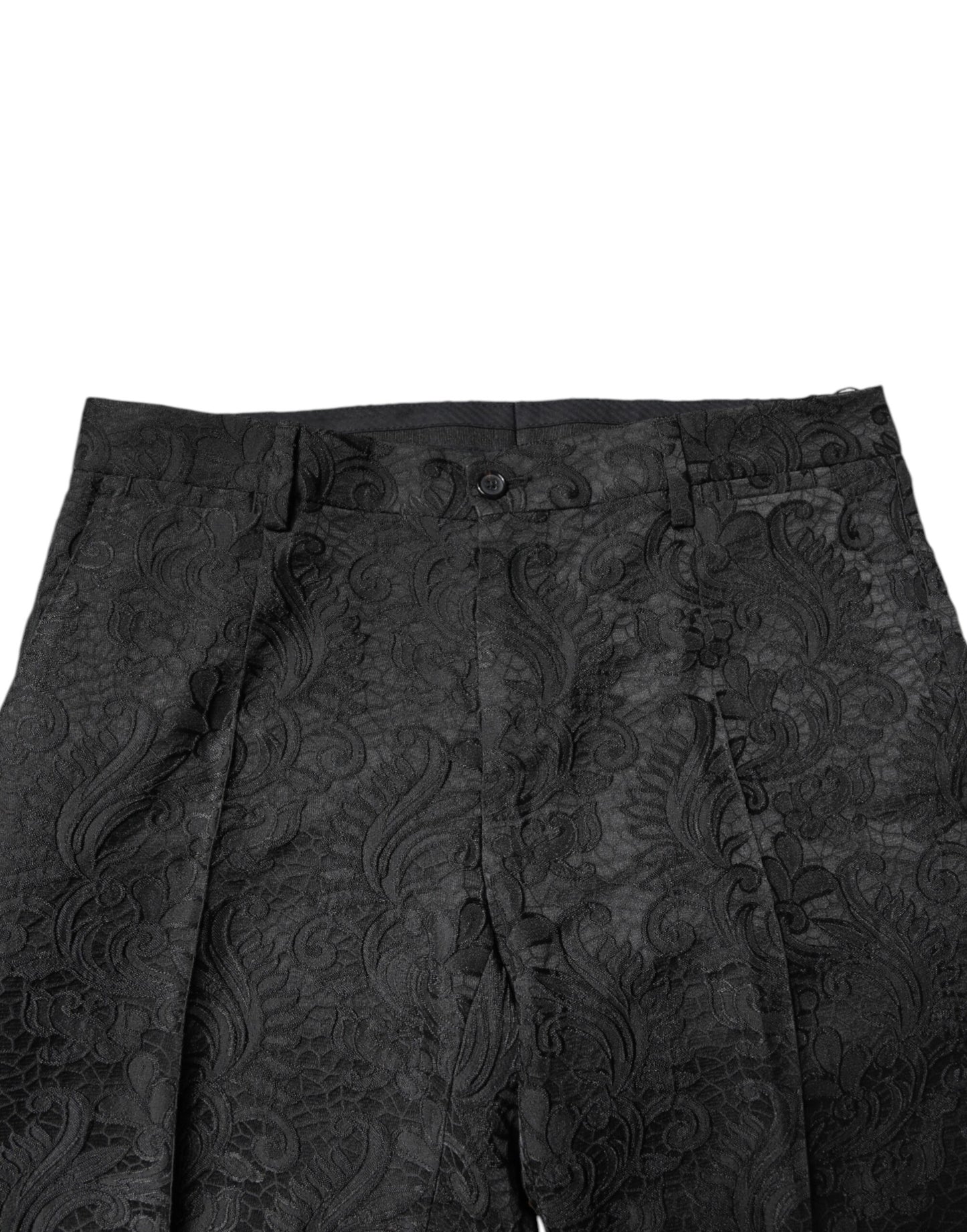 Pantalones de vestir de cintura media con estampado floral negro de jacquard
