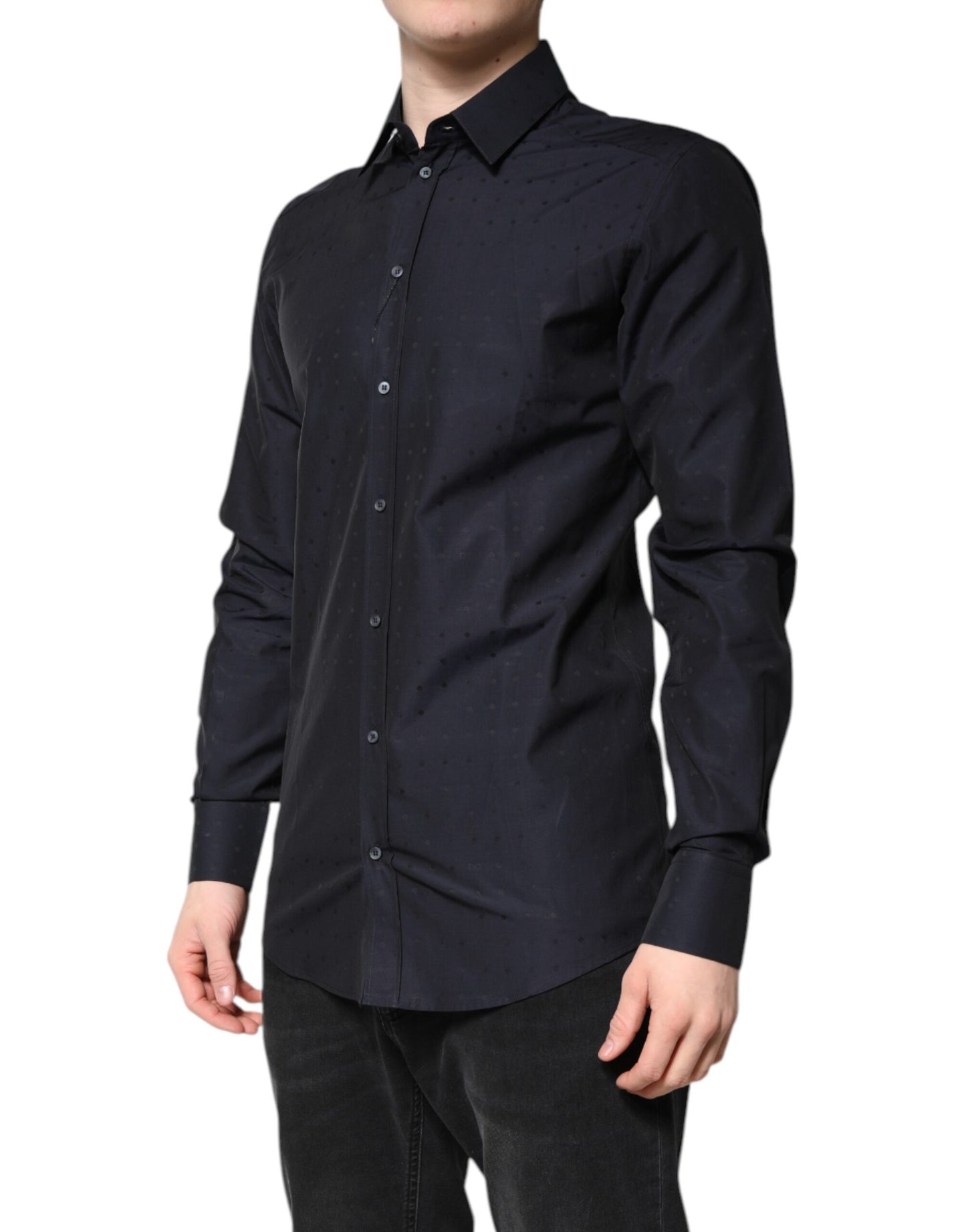 Camisa formal de vestir para hombre de algodón negro dorado