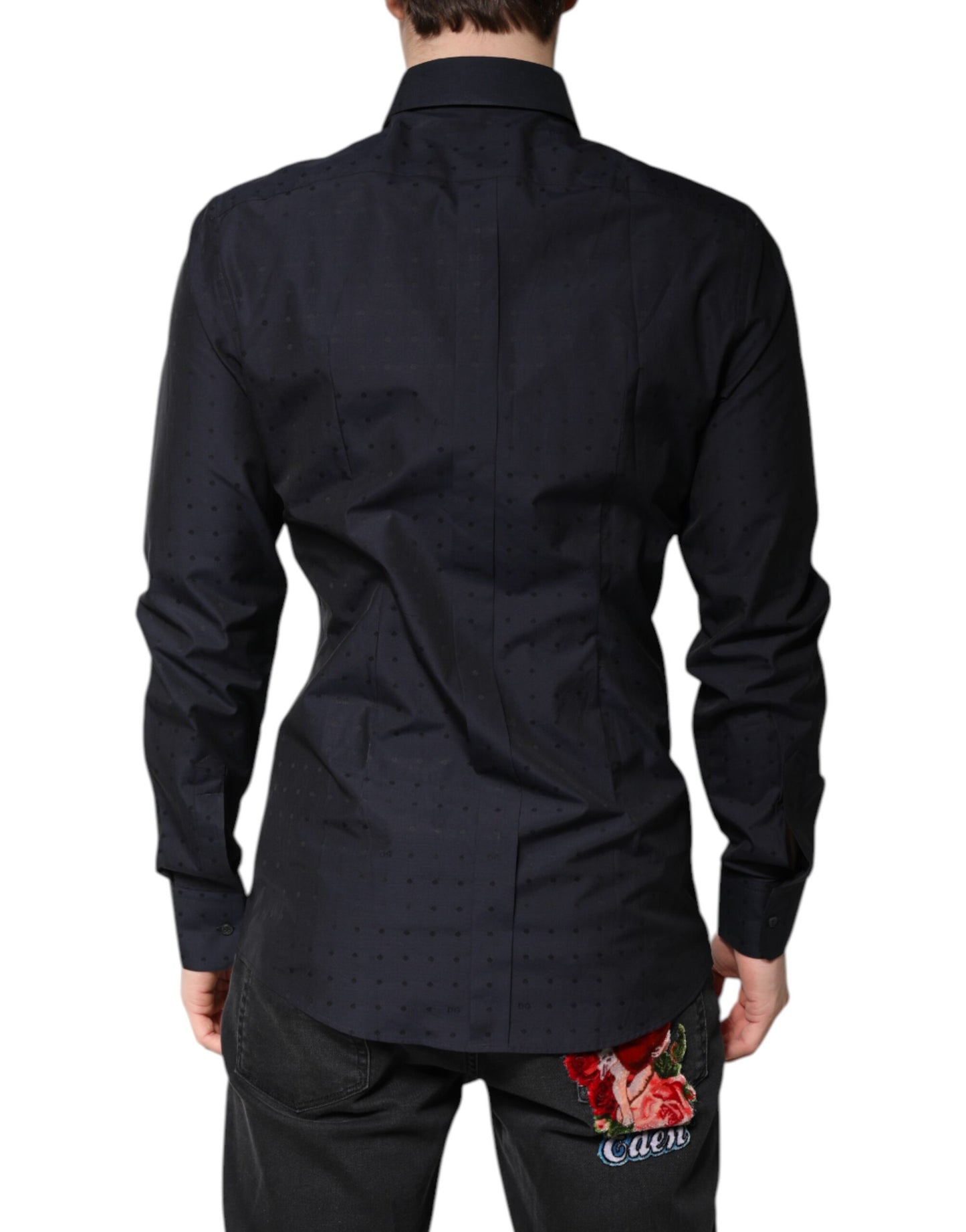Camisa formal de vestir para hombre de algodón negro dorado