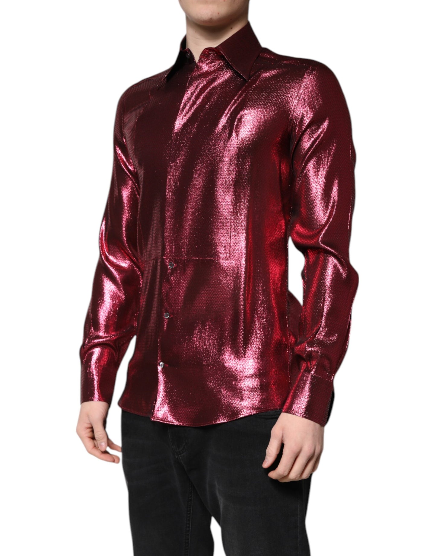 Camisa formal de vestir de algodón rojo metalizado dorado