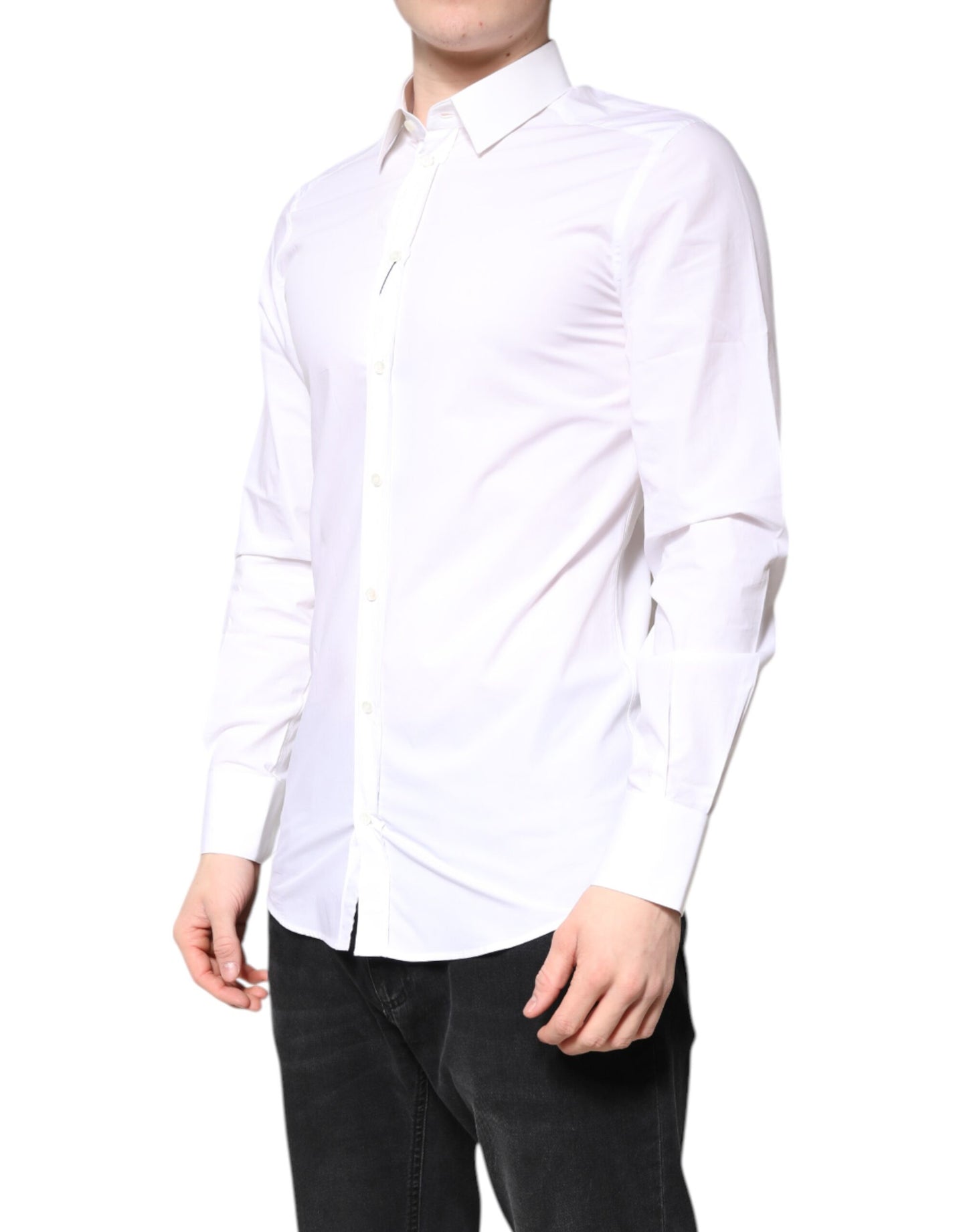 Vestido formal con cuello y camisa de algodón blanco dorado