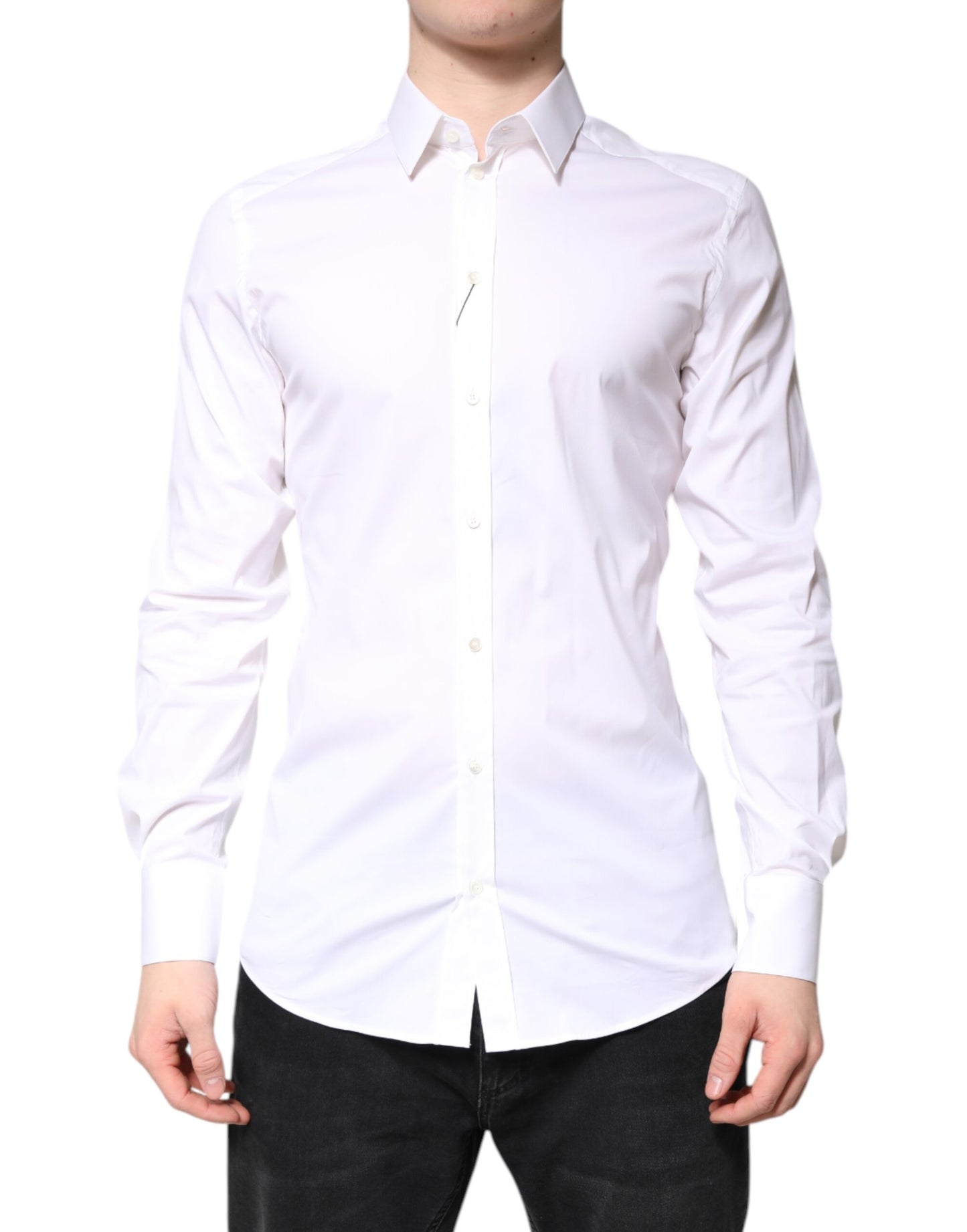 Camisa formal con cuello de algodón blanco dorado