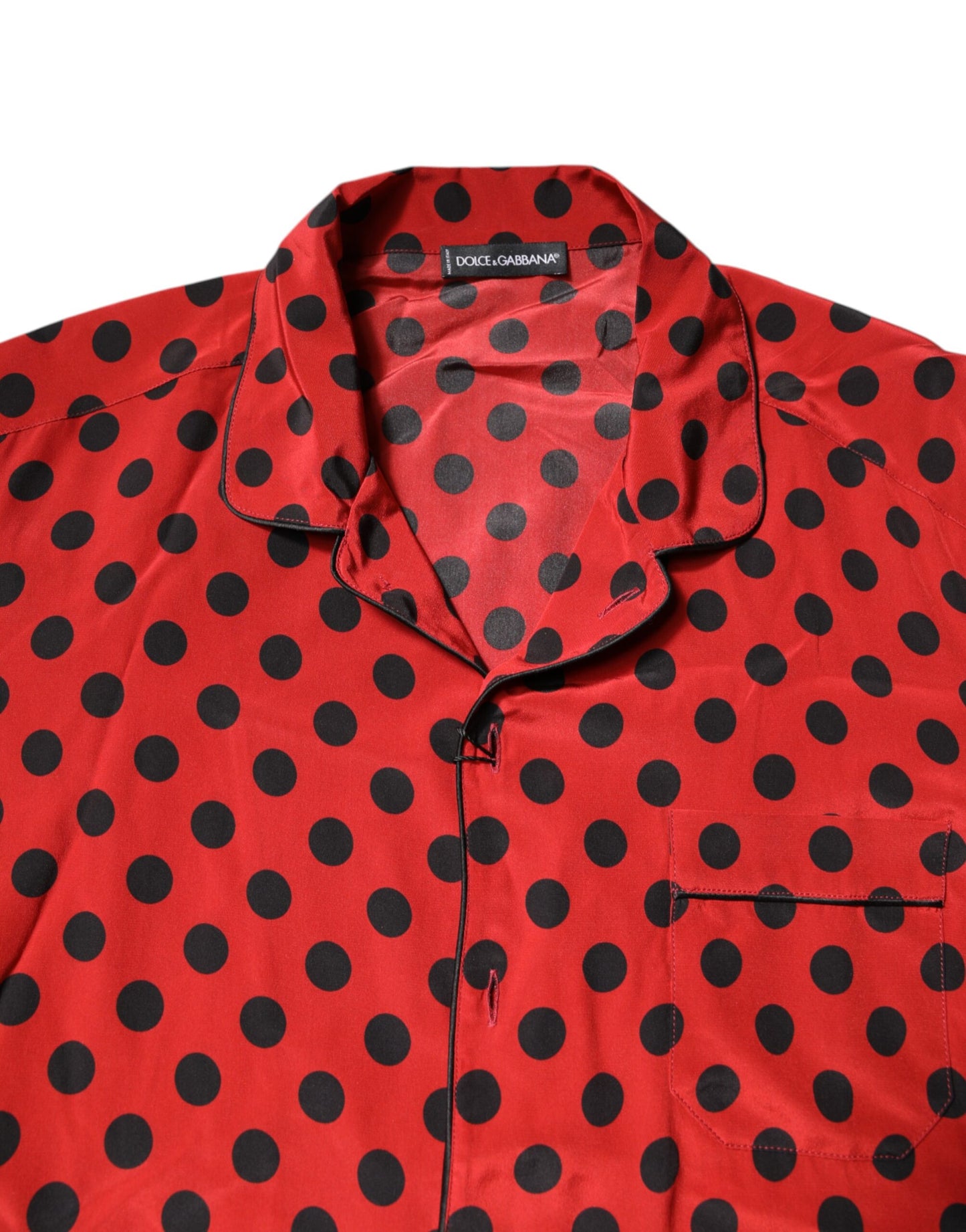 Camisa de manga larga de seda con lunares rojos