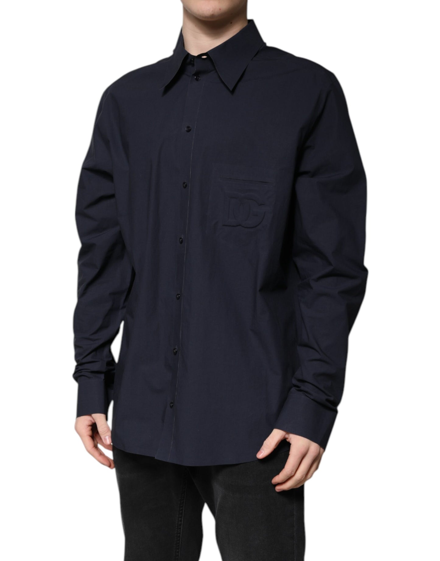 Camisa de manga larga de algodón azul oscuro